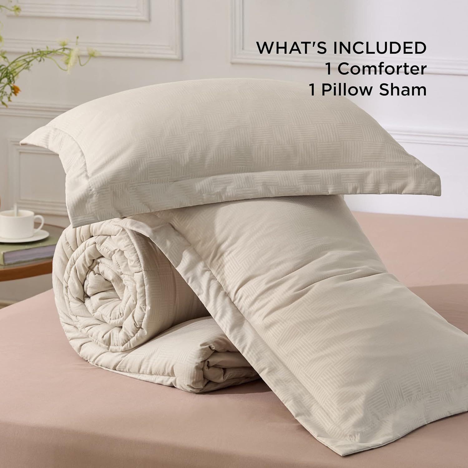 Bedsure Juego de edredón extra largo para cama individualindividual  Juego de edredón alternativo con tejido de cesta beige, tamaño