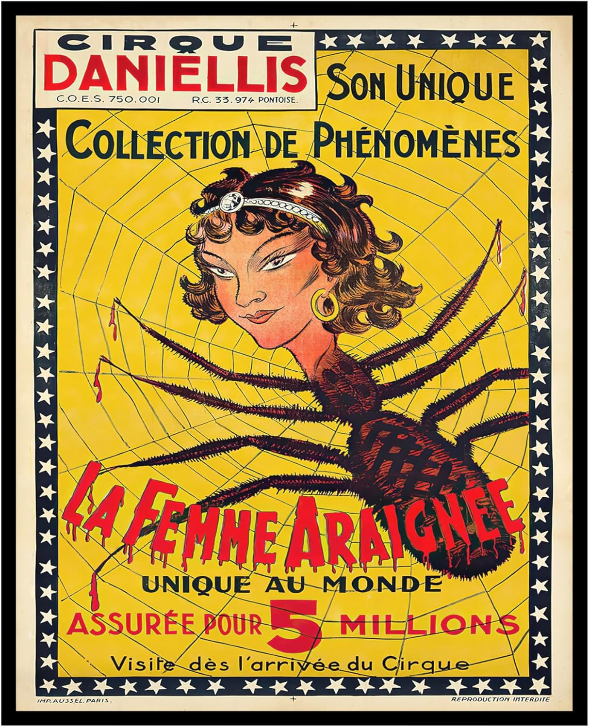 Poster Master Póster vintage de mujer araña, impresión retro de La Femme Araignee – Arte de publicidad de circo – Regalo para él, ella, hombres,