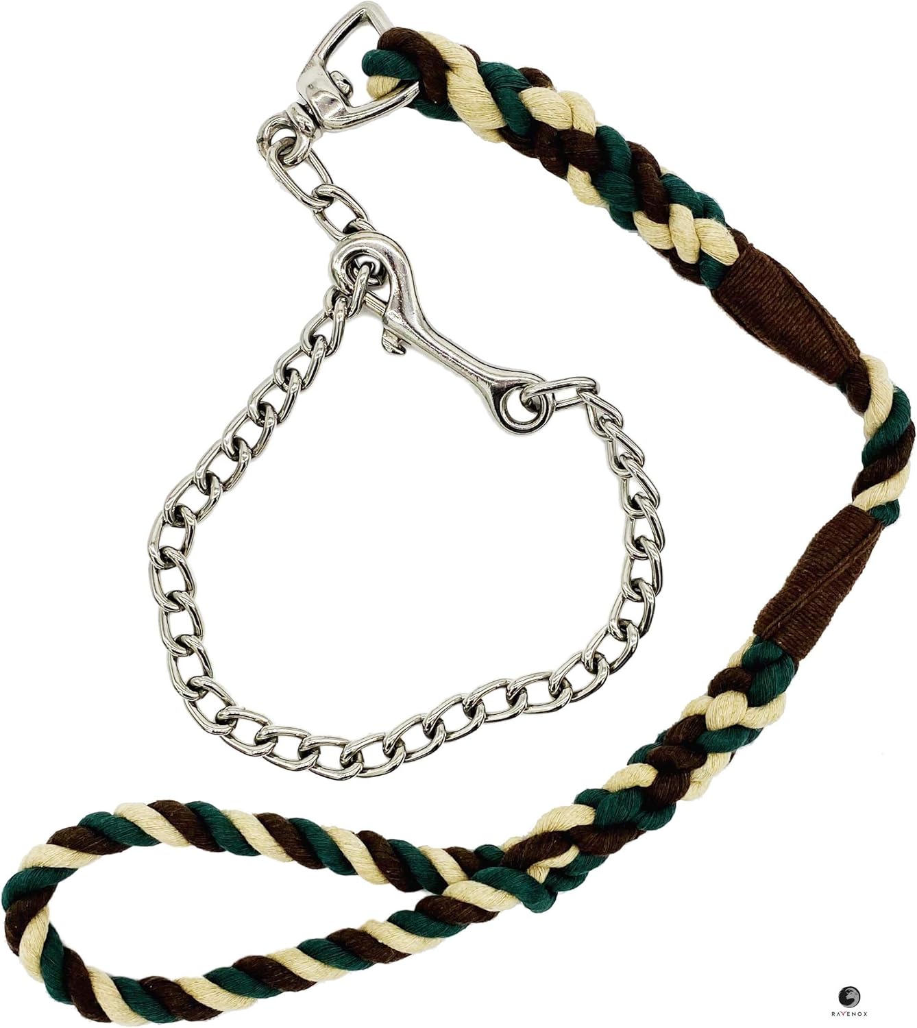Ravenox Correa para perro con cadena (turquesa) (12 pulgada x 6 pies)  Cuerda de algodón trenzado para perro con cadena chapada en níquel y broche