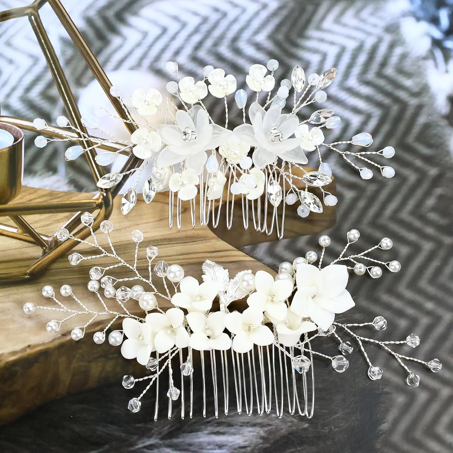 inSowni 36 peines laterales de metal plateado para boda, flores, para novias, novias