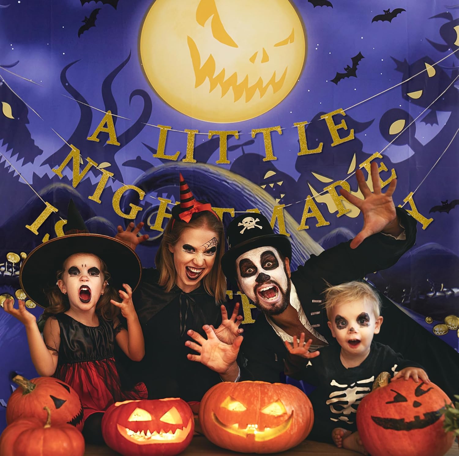 Allenjoy Juego de suministros para fiesta de baby shower de Halloween de 6 x 6 pies con texto en inglés A Little Nightmare is on the Way (A Little