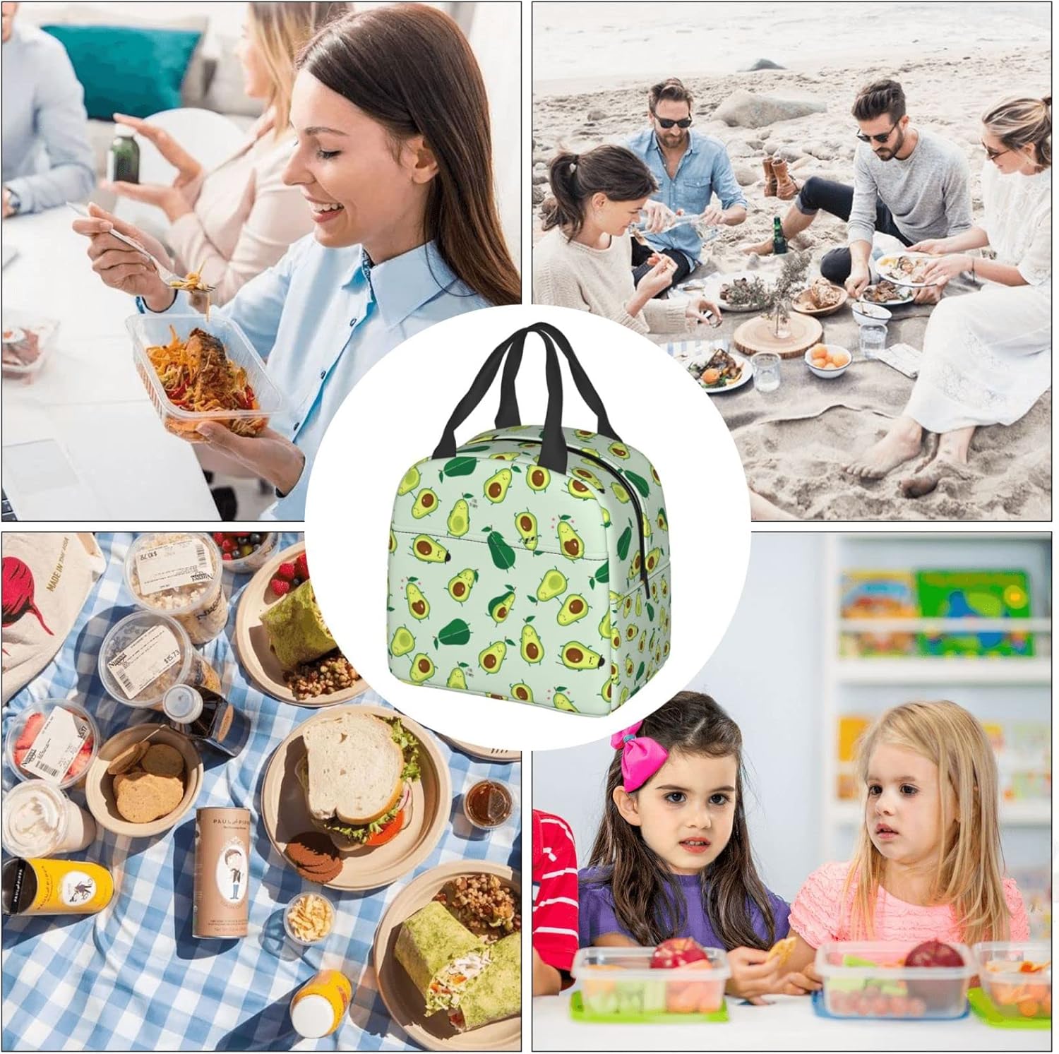Linda bolsa de almuerzo de frutas divertidas con aguacate, lonchera aislada, reutilizable, impermeable, portátil, bolsa de almuerzo para mujeres,