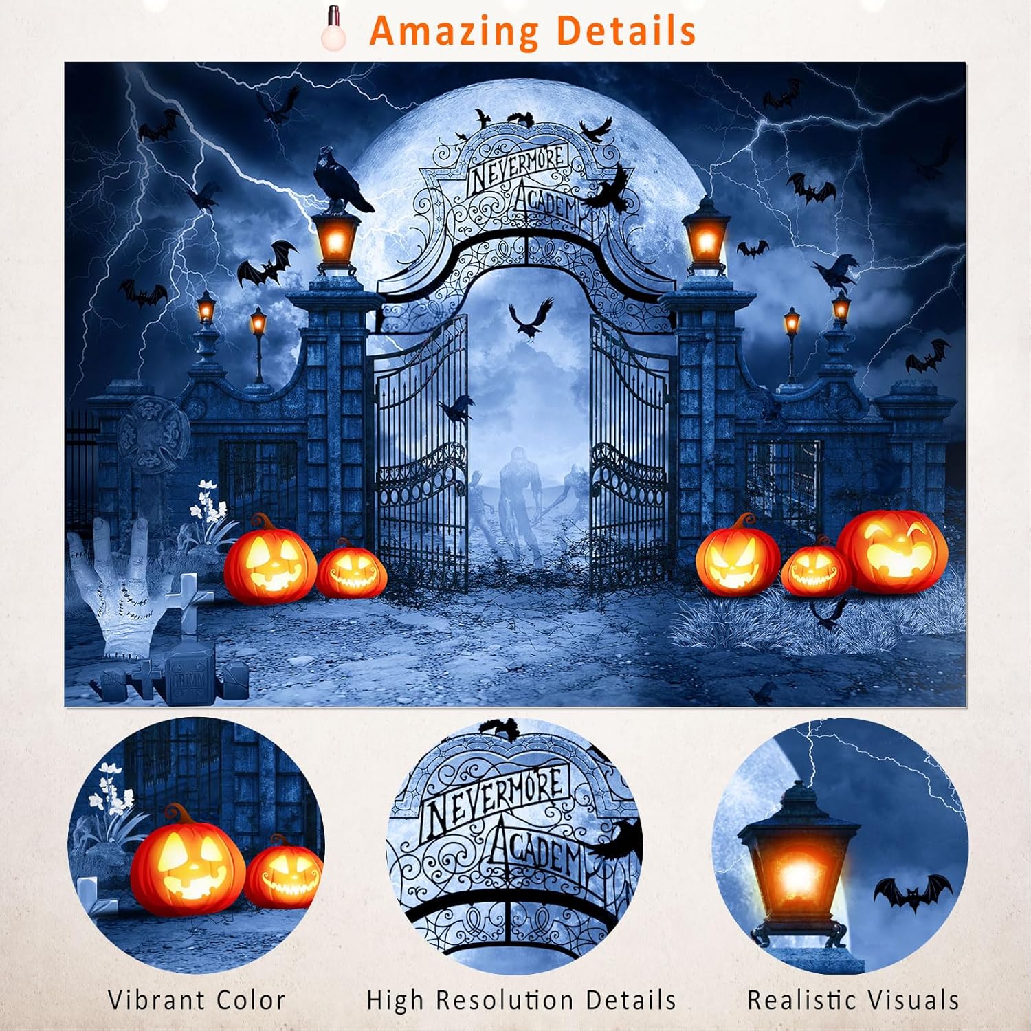 Telón de fondo de Halloween Adams para decoración familiar, telón de fondo de noche de luna de terror, telón de fondo de Halloween, cementerio de