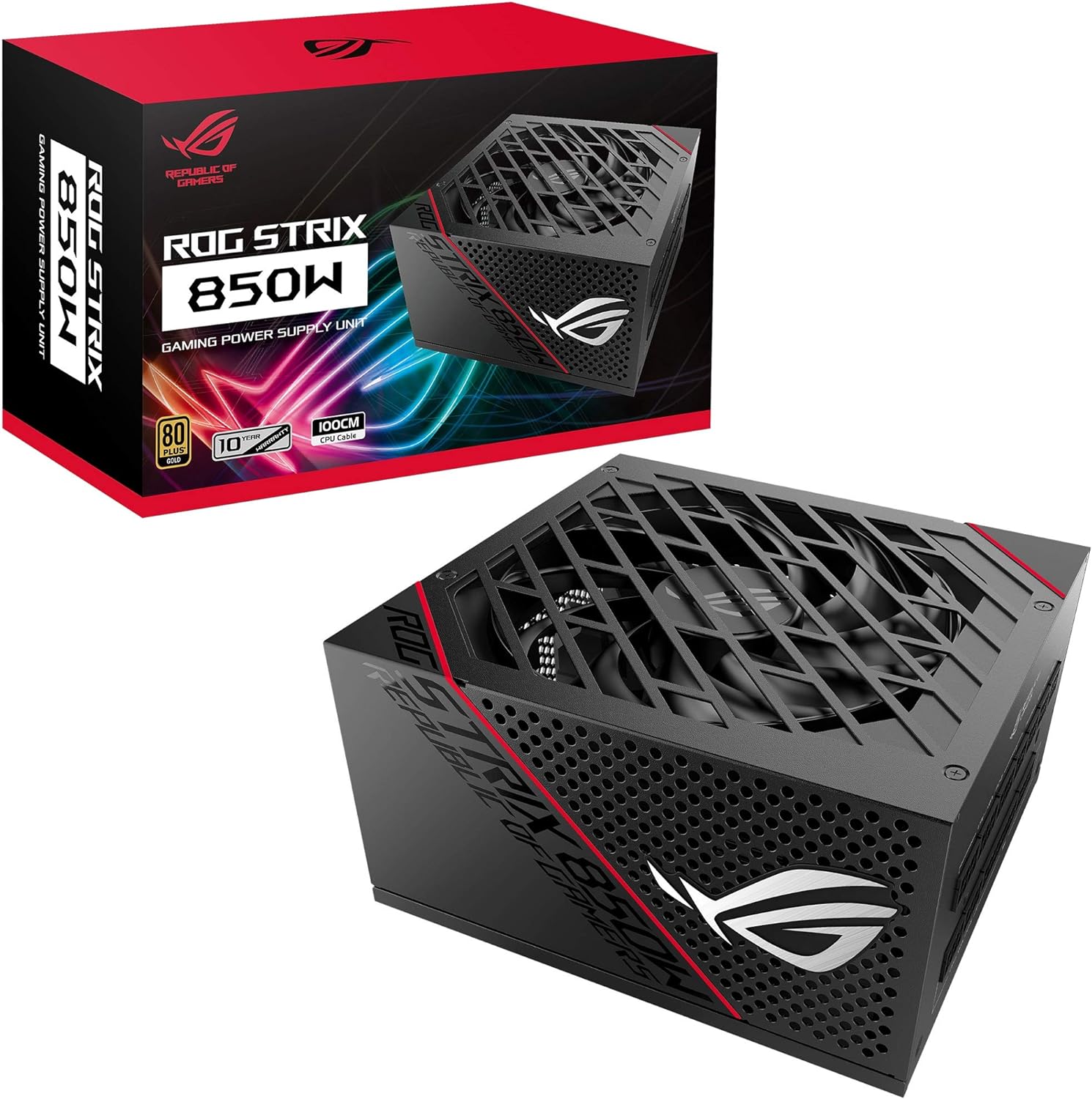 ASUS – Fuente de alimentación ROG STRIX 850W Oro PSU (disipadores de calor ROG, diseño de ventilador con tecnología axial, rodamientos de ventilador