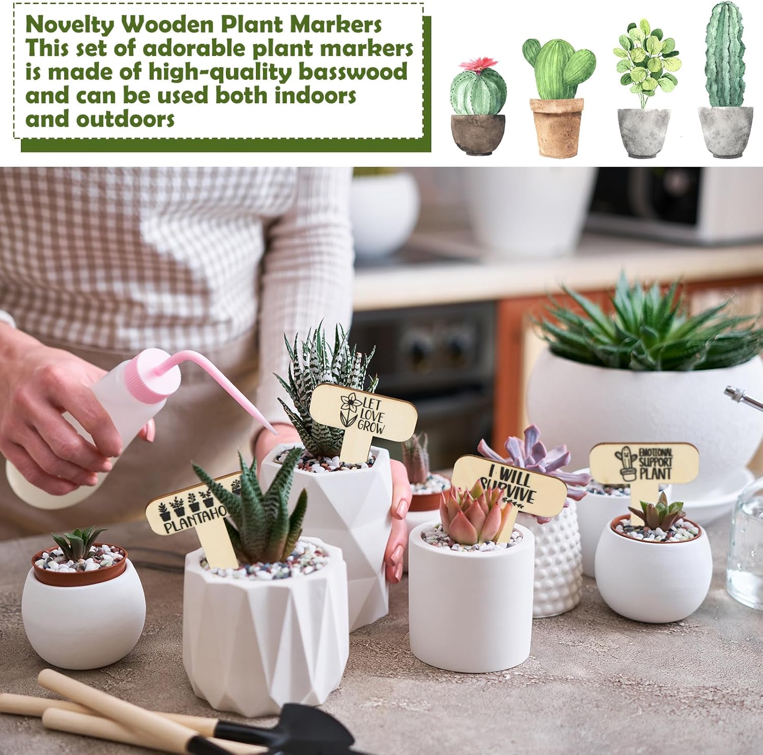 48 marcadores divertidos de madera para plantas, letreros de jardín para plantas, regalos de jardinero para flores vegetales, plantas en maceta,