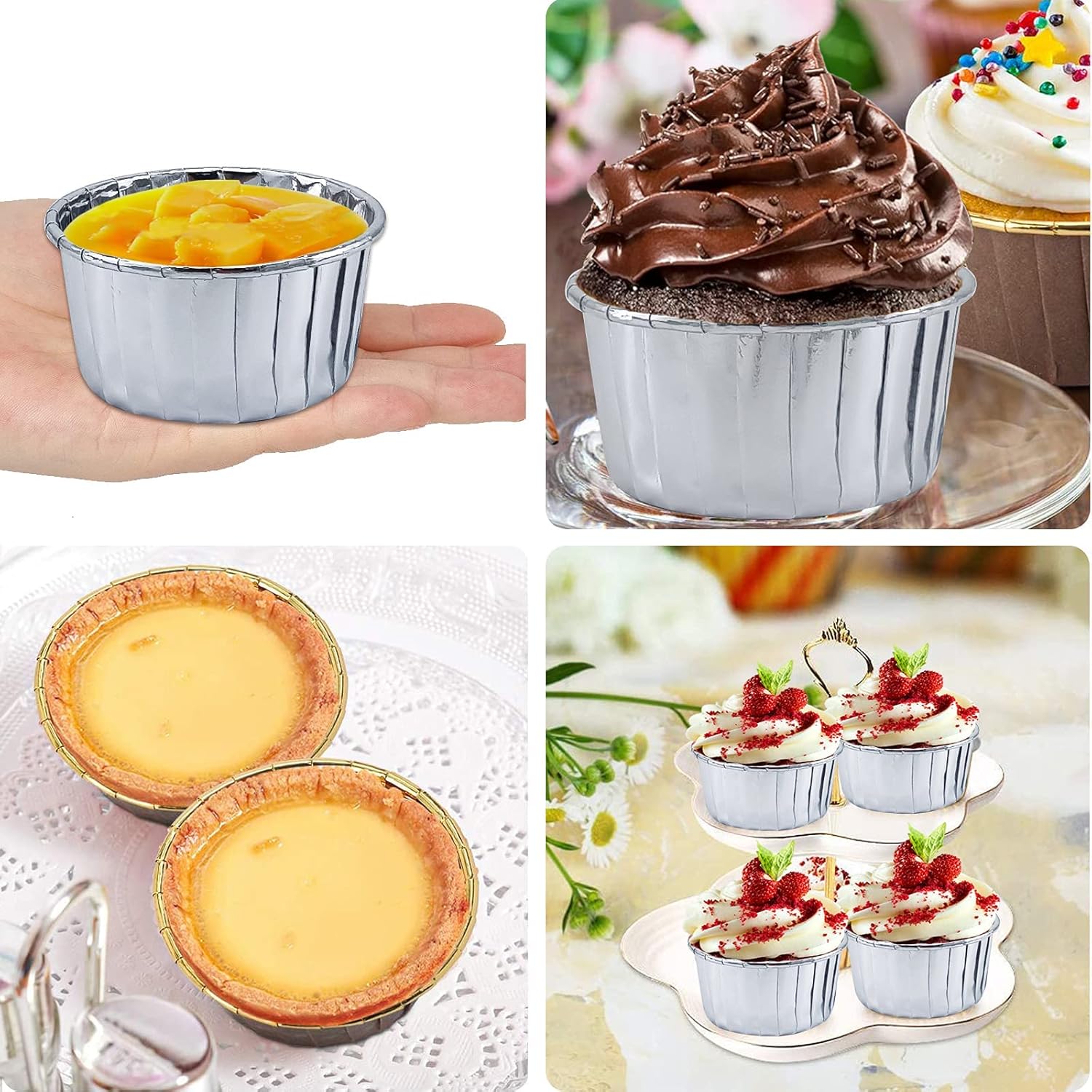 LNYZQUS – Paquete de 50 forros de papel de aluminio para cupcakes con tapas de cúpula, tazas grandes para magdalenas de 5.5 onzas, moldes