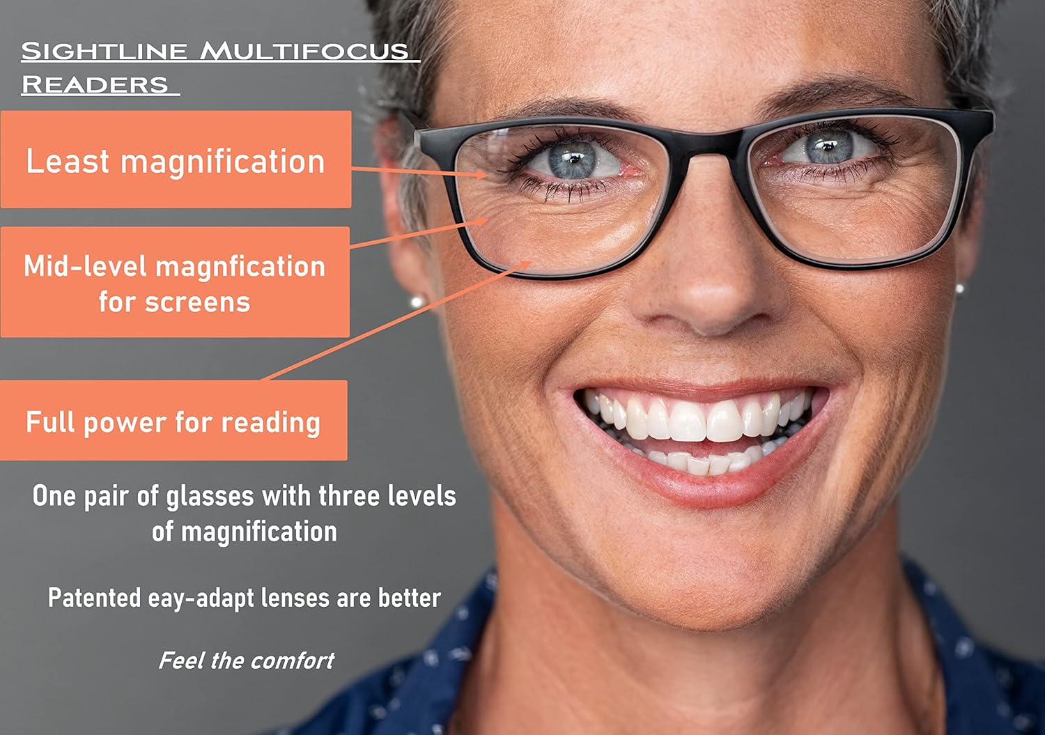 Sightline Multifocus – Gafas de lectura 6000 Gunmetal con aumento de 2.50