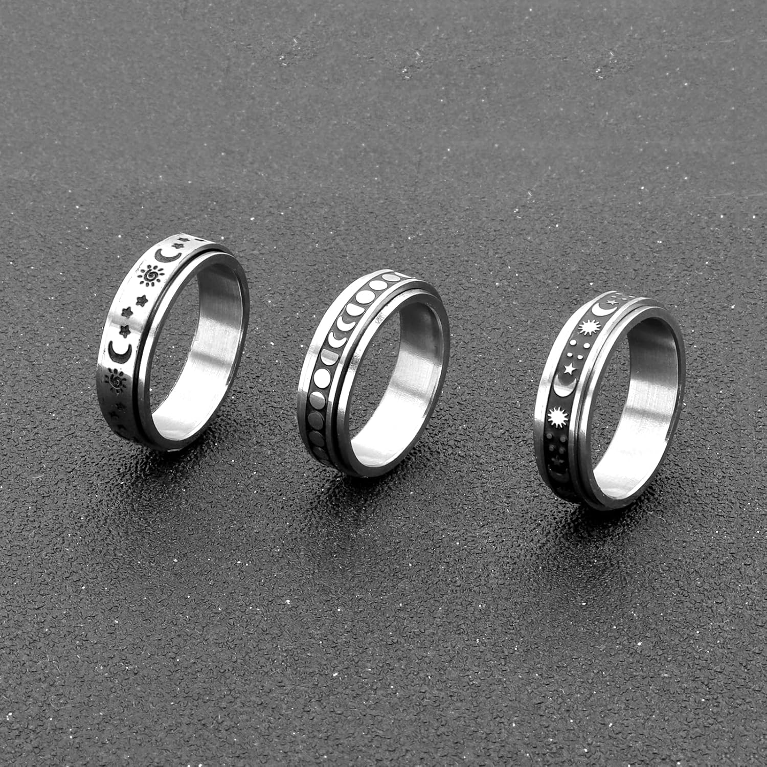 FUTIMELY Anillo giratorio de acero inoxidable de 0.315 pulgadas para adolescentes y hombres, anillos para aliviar el estrés y la ansiedad, juego de