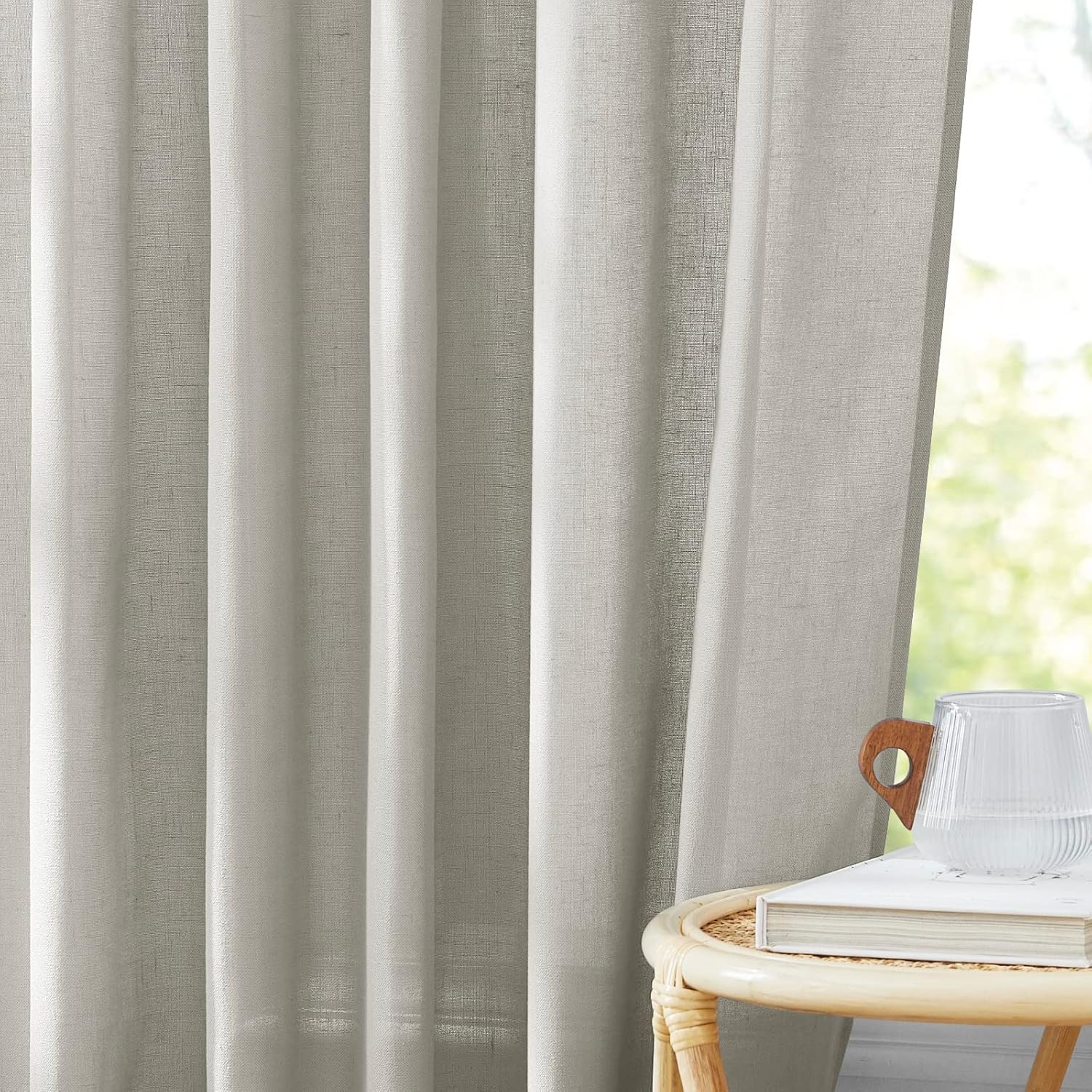 StangH Cortinas semitraslúcidas de lino de 96 pulgadas de largo, con pestaña trasera, filtro de luz, cortinas de lino para ventana de niños y niños,