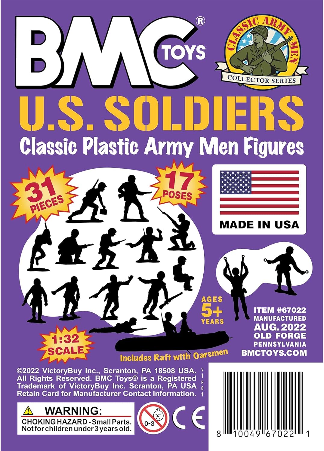 BMC Marx Plastic Army Men US Soldiers – 31 figuras moradas de la Segunda Guerra Mundial – Fabricado en Estados Unidos