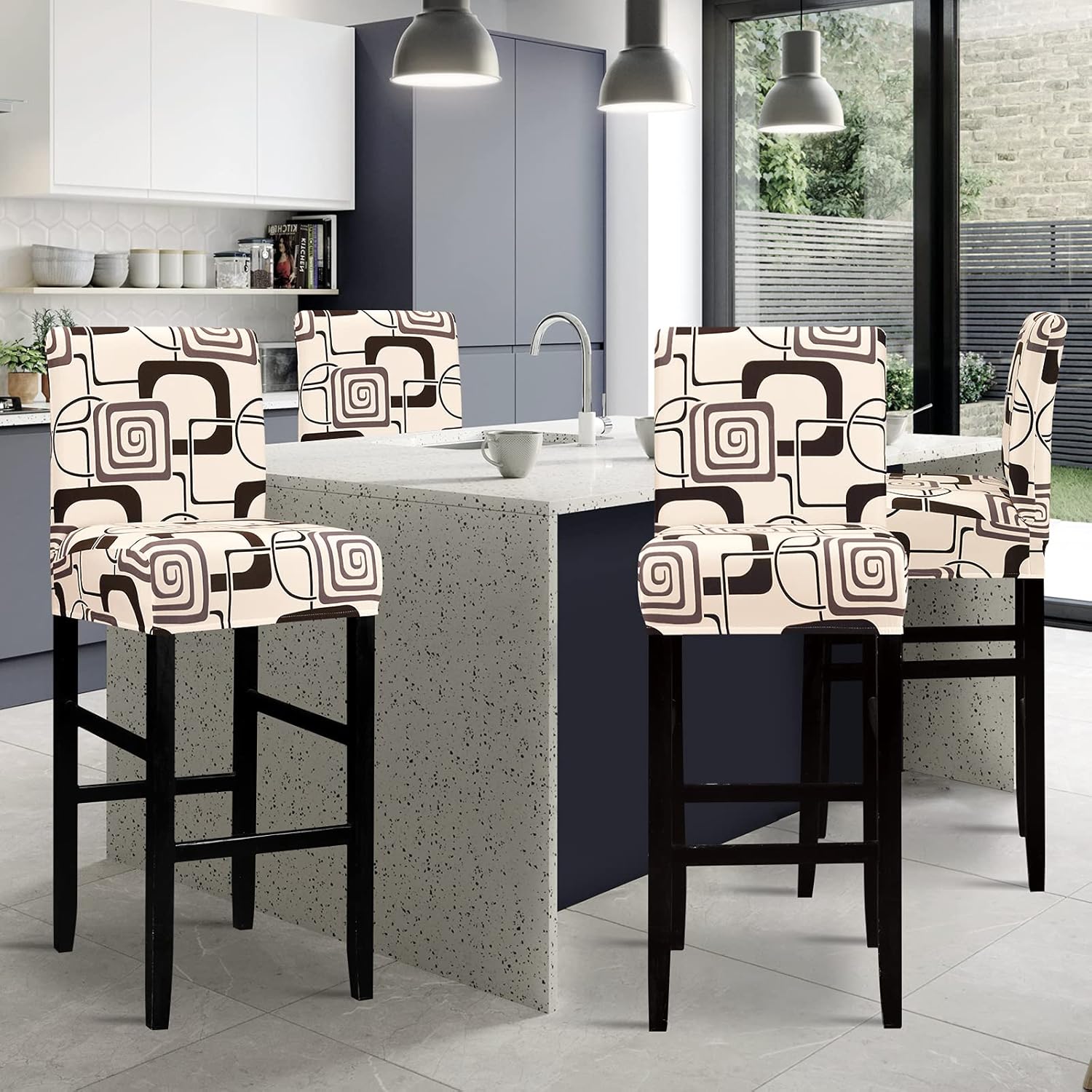 Lellen Funda para taburete de silla de bar jacquard  Paquete de 4 fundas elásticas para silla de comedor giratoria corta, sillas laterales de altura