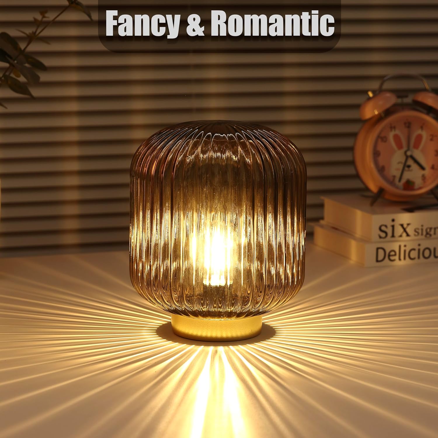 Lámpara a pilas, pequeña lámpara de mesa con bombilla LED, lámpara de cristal decorativa inalámbrica para dormitorio, sala de estar, pasillo, color