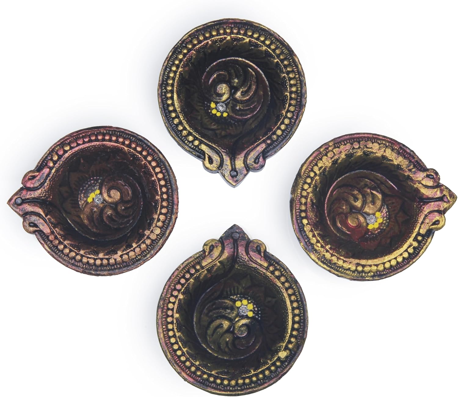 Terracoaat – Juego de 4 piezas de arcilla oxidada, para decoración de Diwali Navratri, lámpara de aceite, diwali, arcilla, diya, soporte para velas
