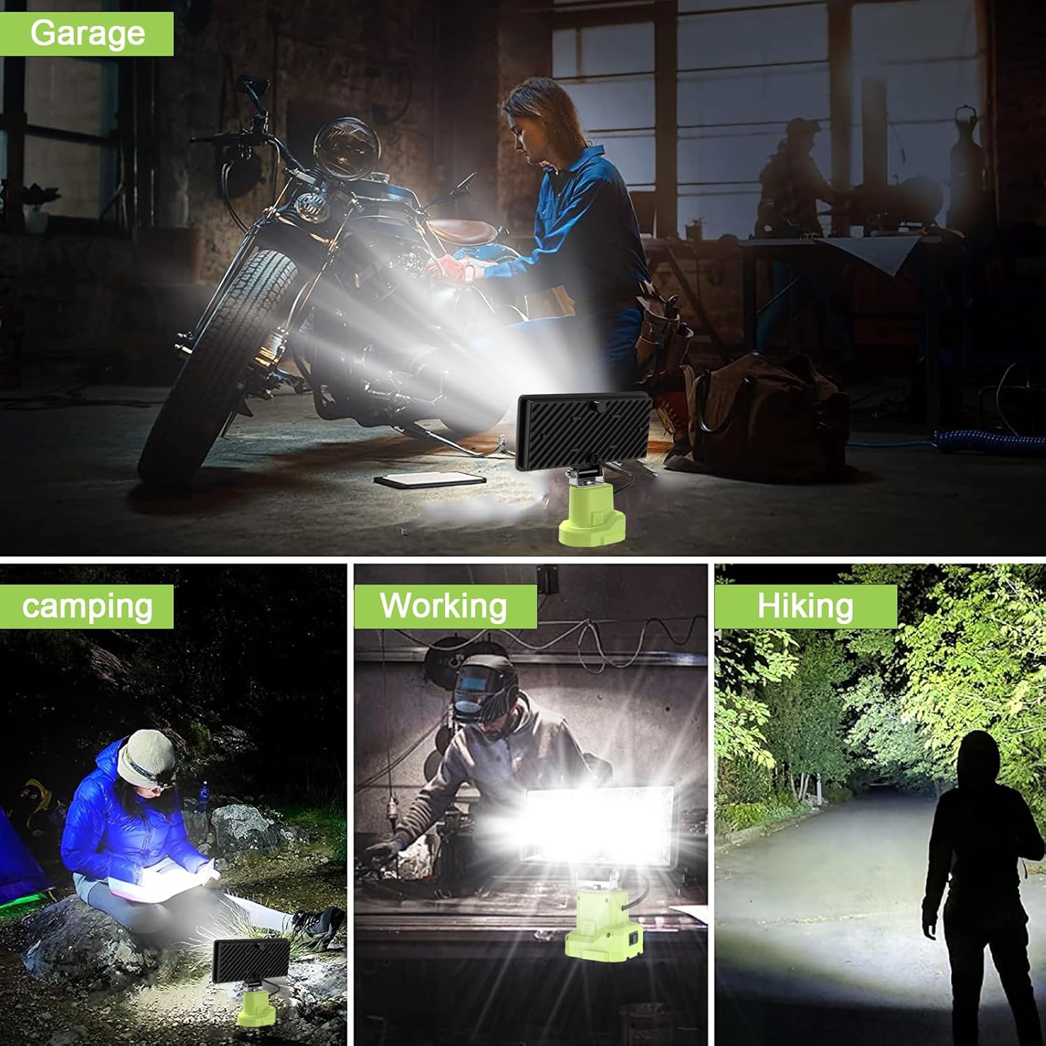 Luces de trabajo LED inalámbricas de 6000 lm de 38 W, compatibles con batería Ryobi de 18 V20 V, linterna portátil súper brillante, luz de