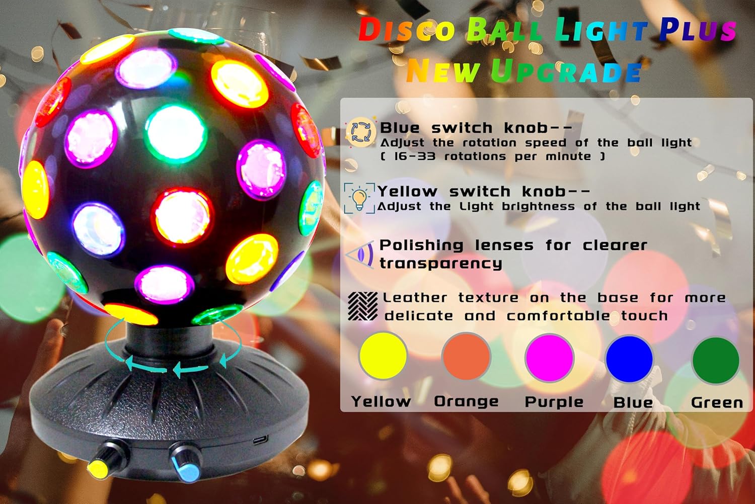 Proyector de luz nocturna LED de bola de discoteca giratoria de 360, lámpara ajustable de brillo para fiestas, iluminación, Halloween, Navidad,