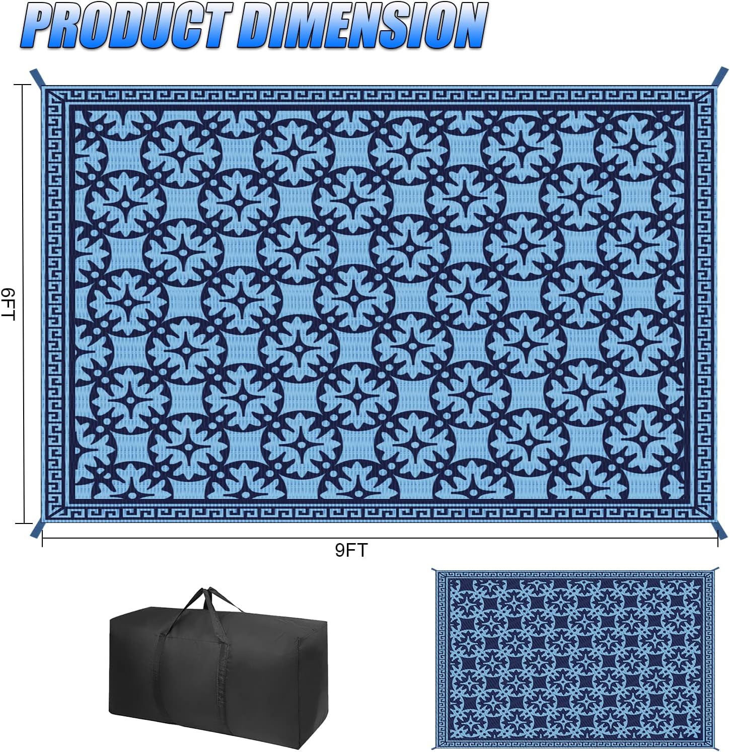 TIPHOPE Alfombras para exteriores de caravana, impermeables, de 9 x 6 pies, alfombras plegables para patio con bolsa de transporte, alfombras