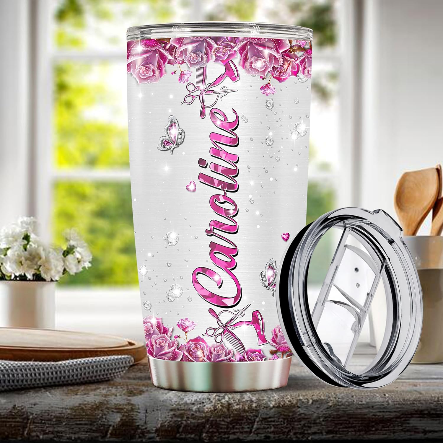 Vaso personalizado de regalo para estilista, para estilista, mujer, taza de café de 20 onzas, taza de viaje, regalo para mujeres, esposa, hija,