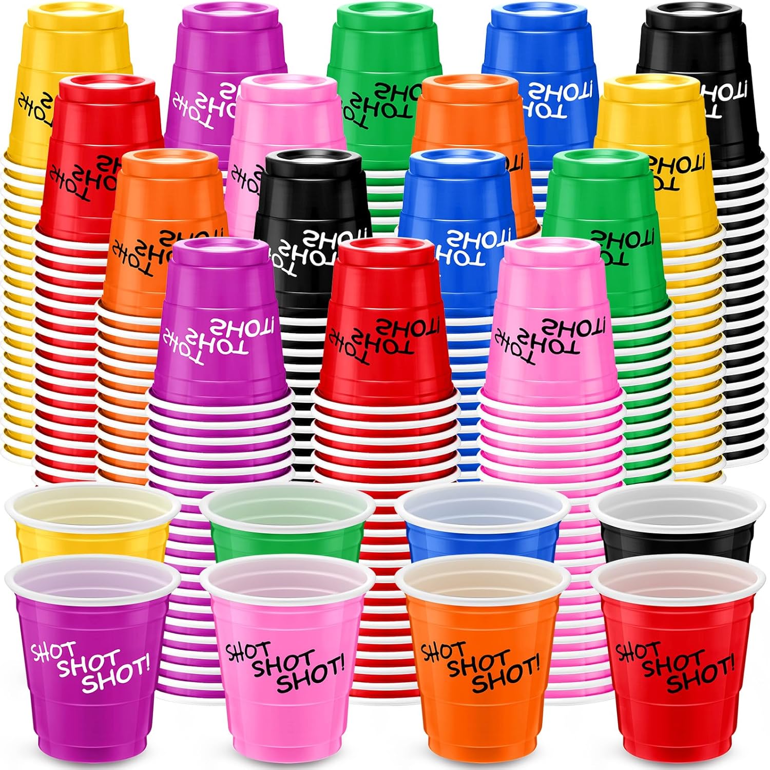 Lounsweer 200 vasos de chupito de plástico de 2 onzas, vasos desechables para fiesta, mini tazas para despedida de soltera, cumpleaños, degustación