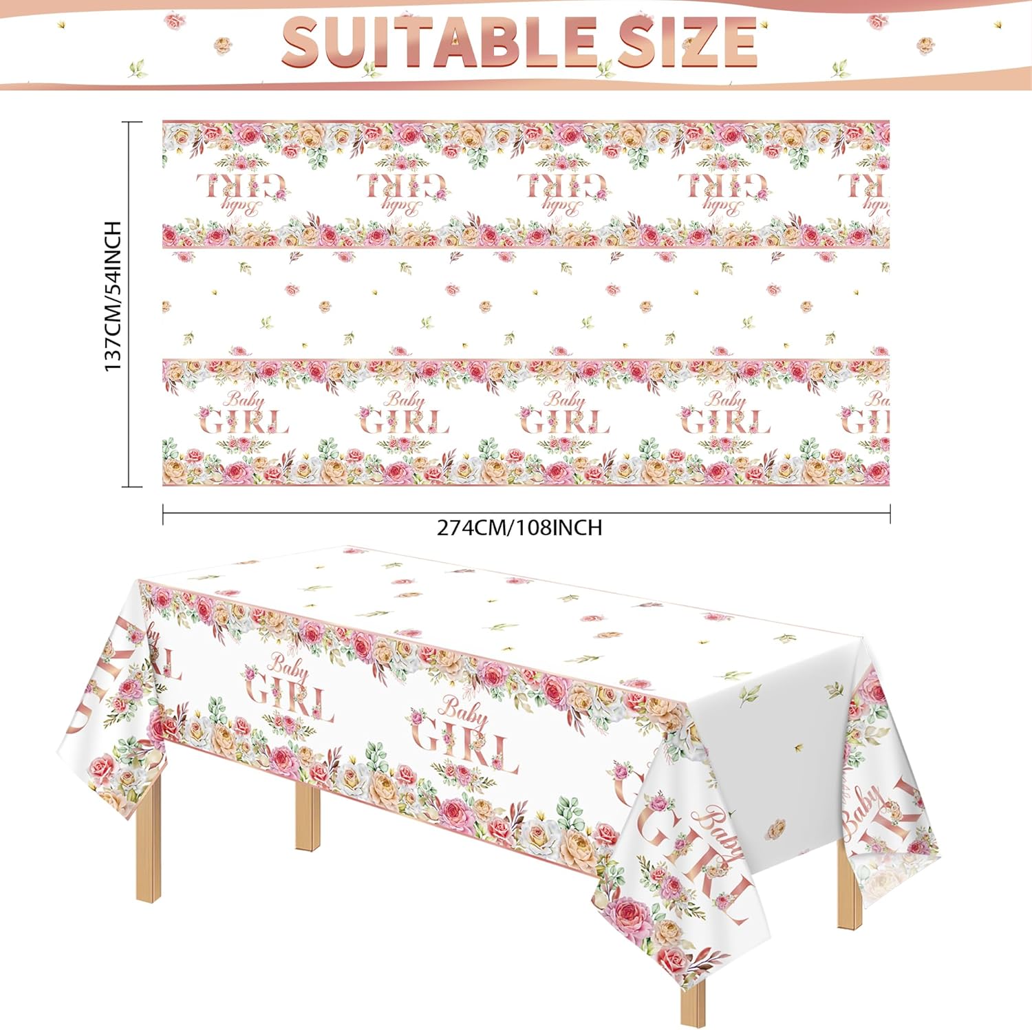 Paquete de 3 manteles para baby shower, fundas de mesa para bebé, decoración de fiesta de 54 x 108 pulgadas, manteles rectangulares de plástico