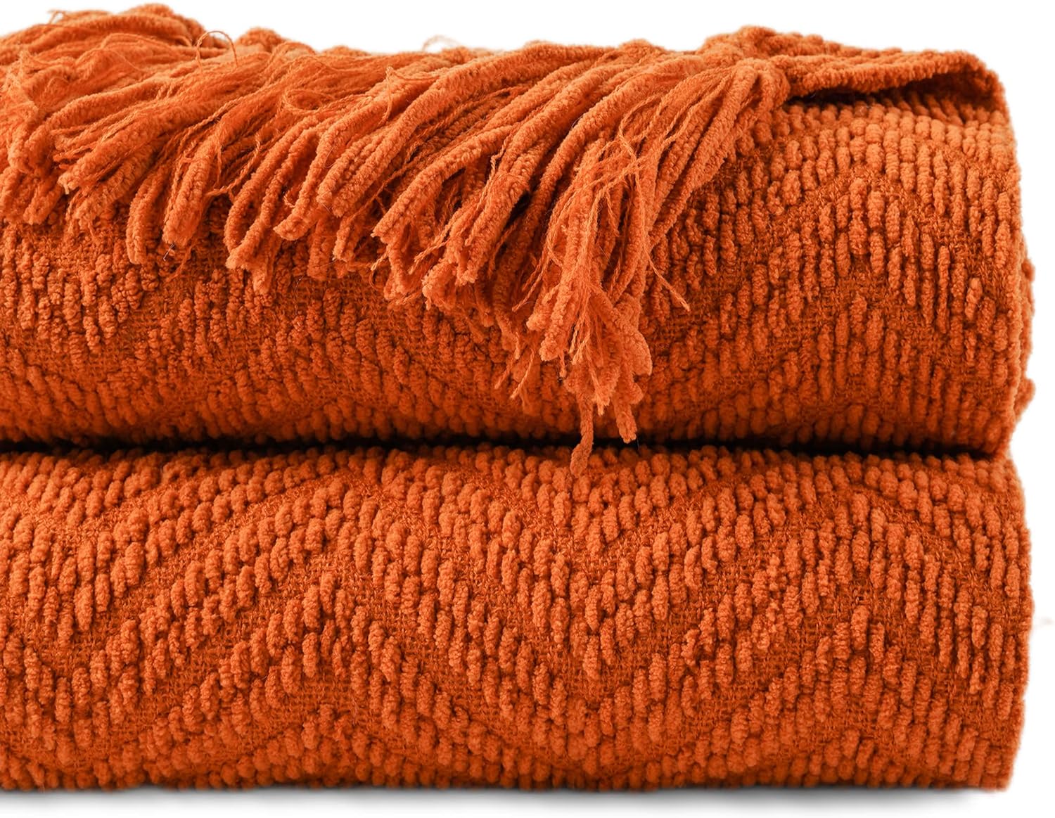BATTILO HOME Manta naranja quemada para sofá, manta tejida de decoración de otoño versátil para silla, manta decorativa de Halloween con borlas para