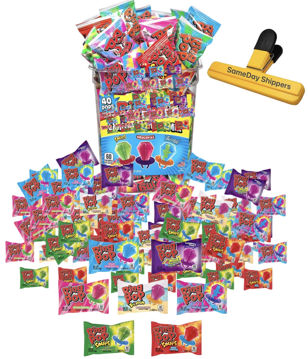 RING POPS (paquete variado a granel de 40 unidades)  Ring Pop envueltos individualmente a granel paletas paquete variado de ventosas  Surtido de
