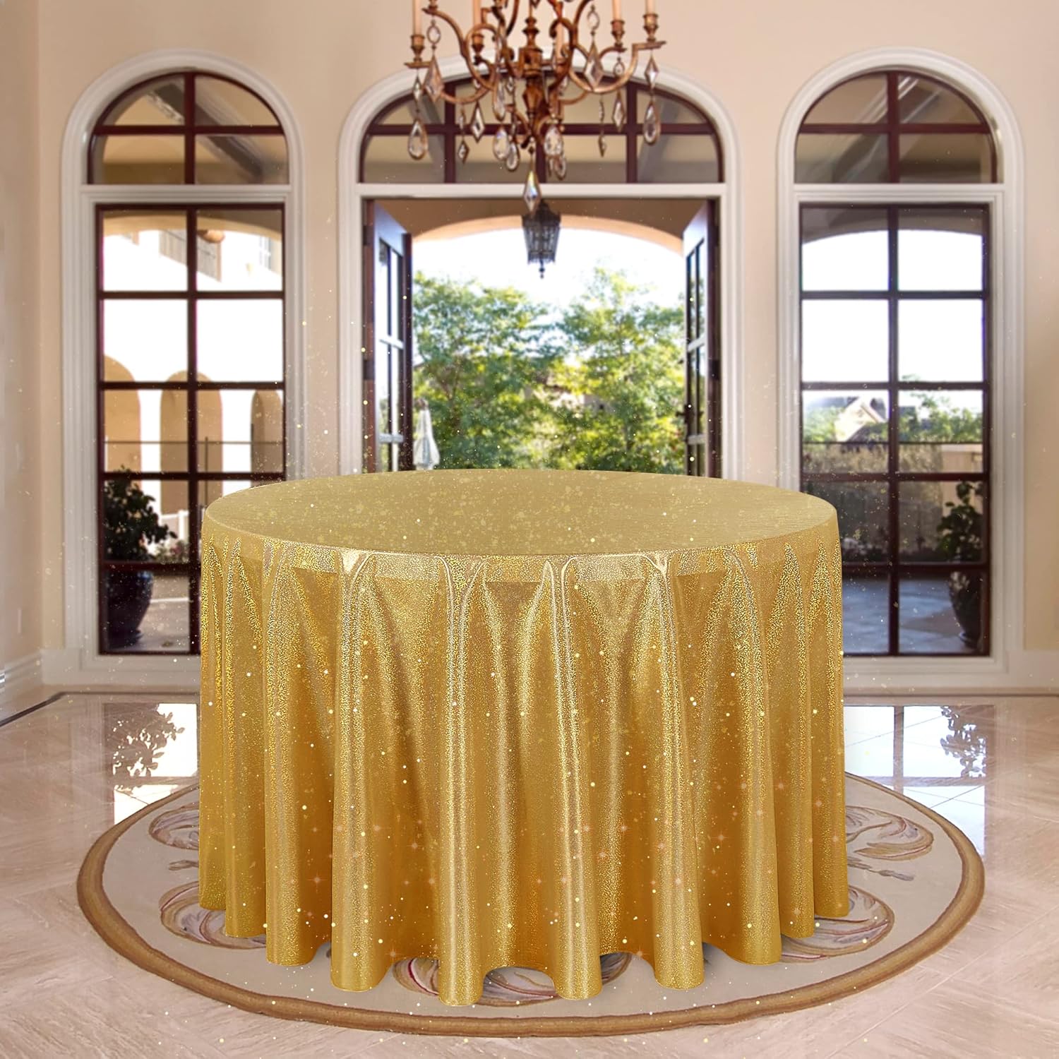 Fitable Mantel redondo de lentejuelas doradas de 90 pulgadas para fiestas, mantel redondo con purpurina brillante, para boda, baby shower,