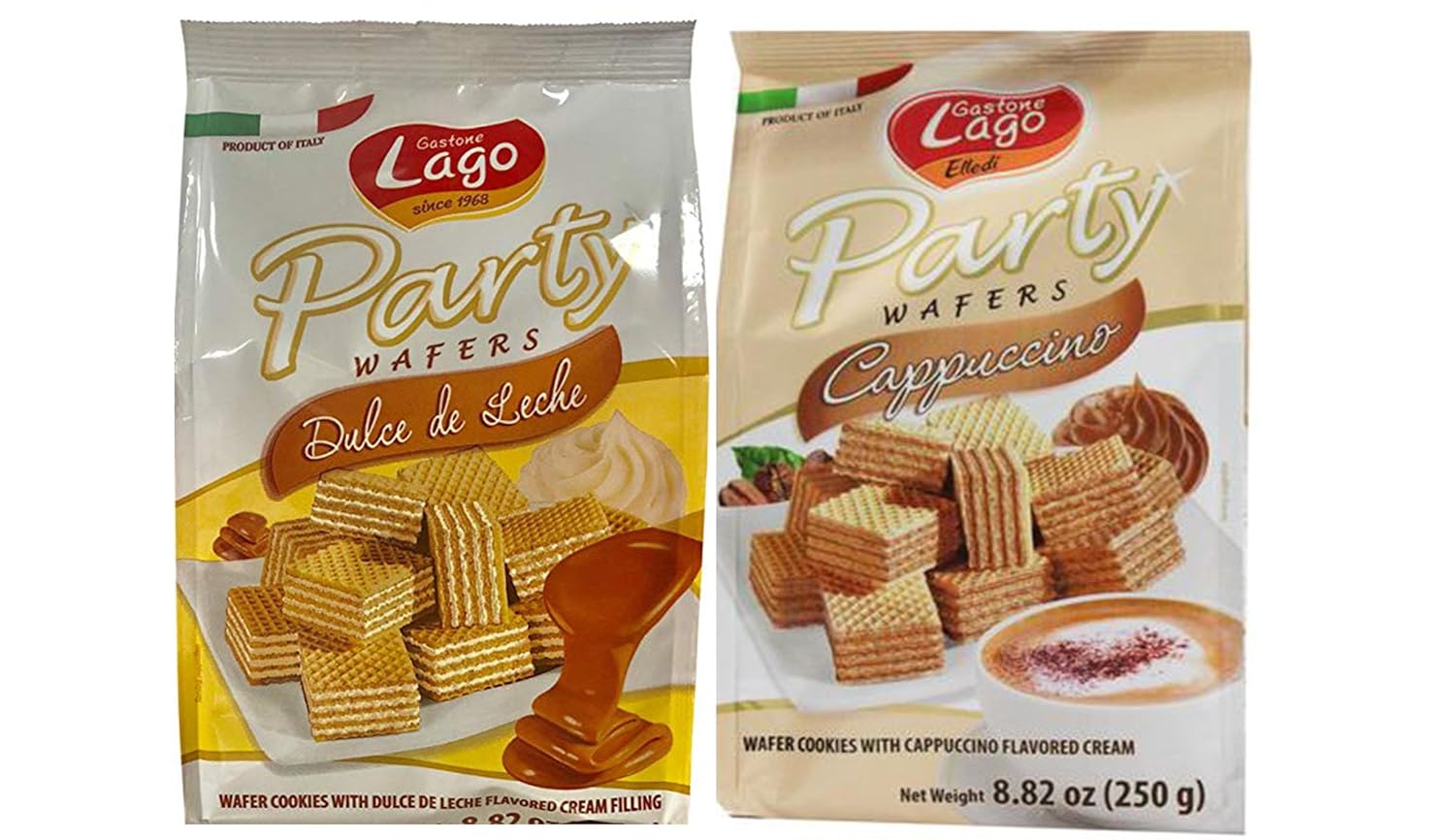 Gastone Lago Party Variety Wafers – Relleno de crema de 8.82 onzas, 8.82 oz (paquete de 2) (Dulce de Leche  Cappucino, paquete de 2)