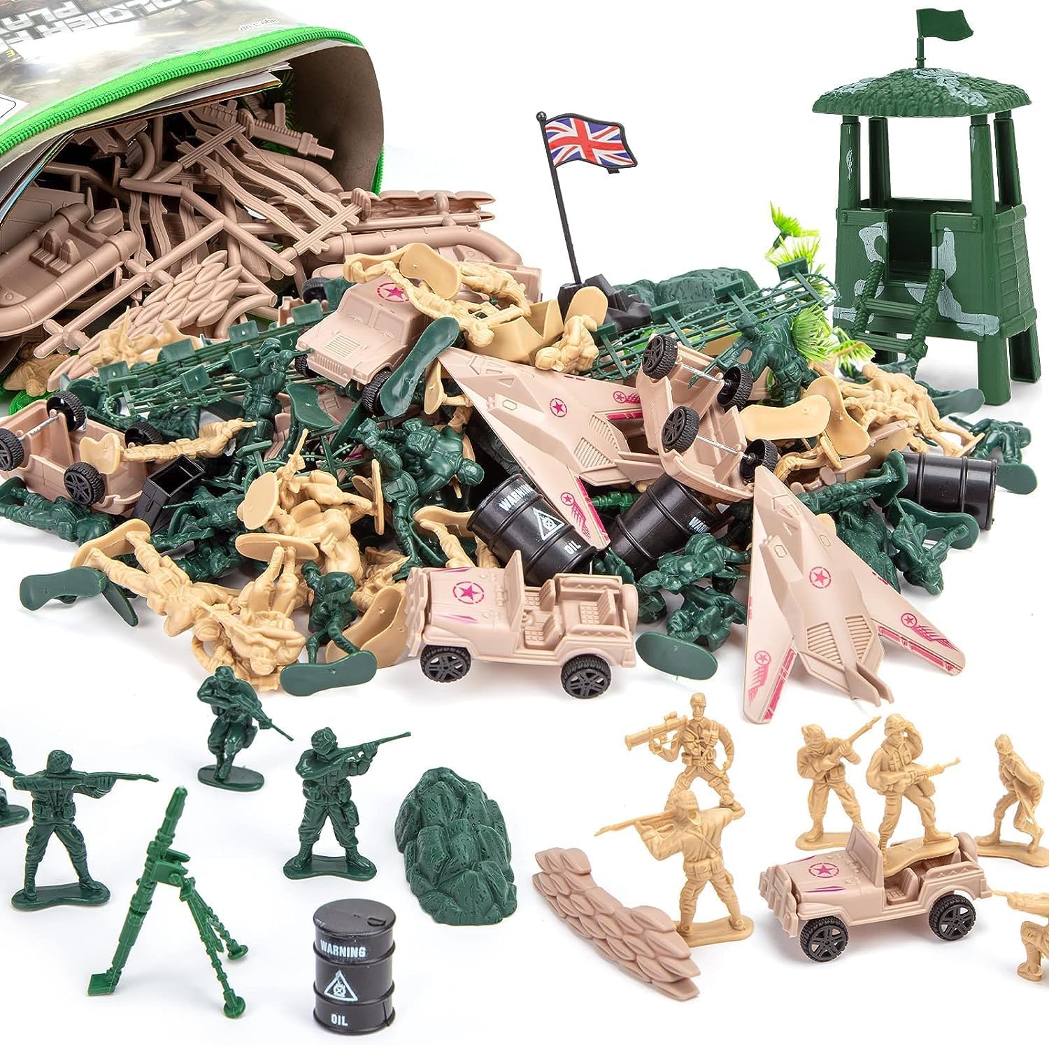 3 otters Juego de 120 piezas militares para hombres del ejército, soldados de juguete, figuras militares y accesorios con vehículos, aviones, barcos