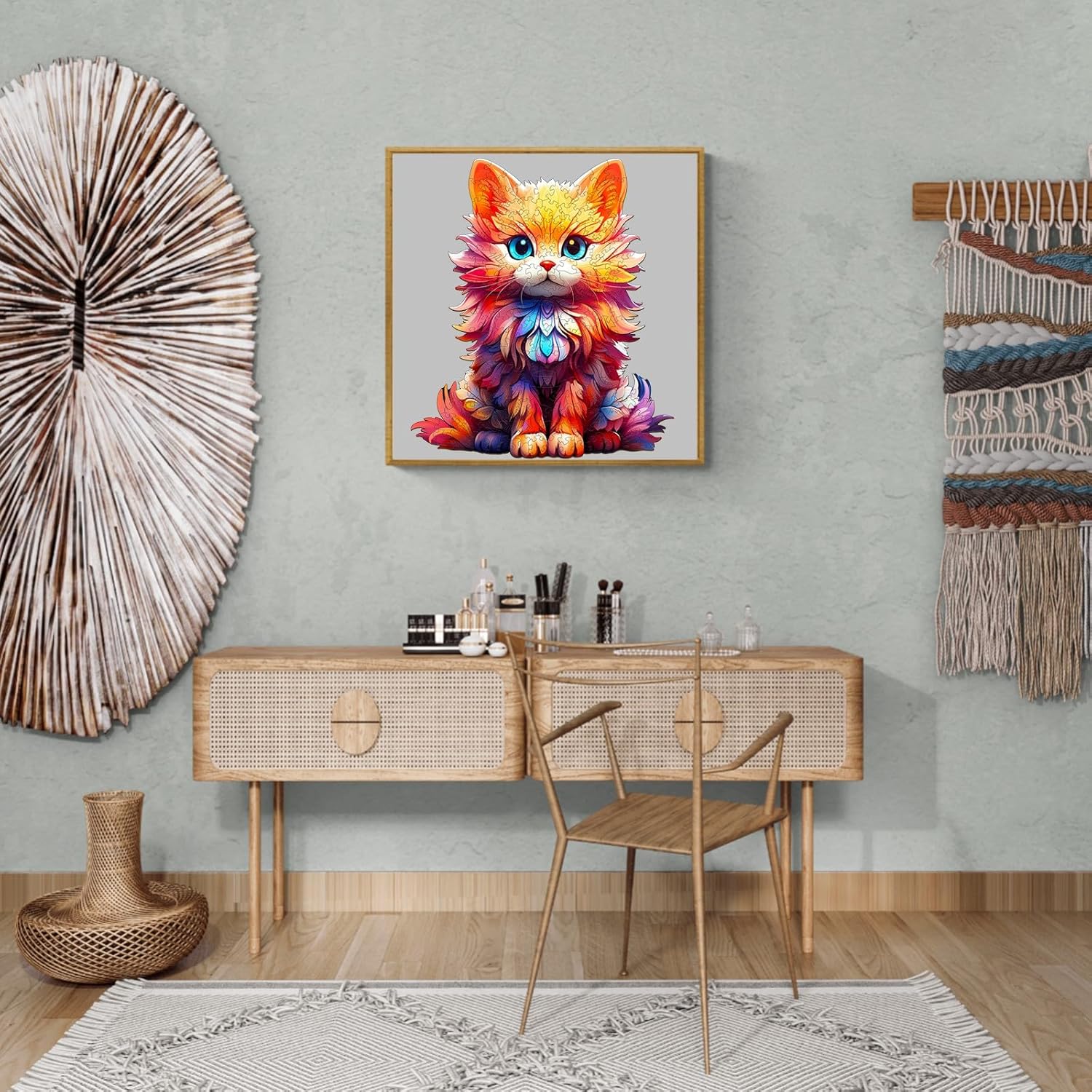 Rompecabezas de madera, con forma de gato dócil, 90 piezas de 7.9 x 6.9 pulgadas. Rompecabezas ecológico con forma de animal único, regalo de