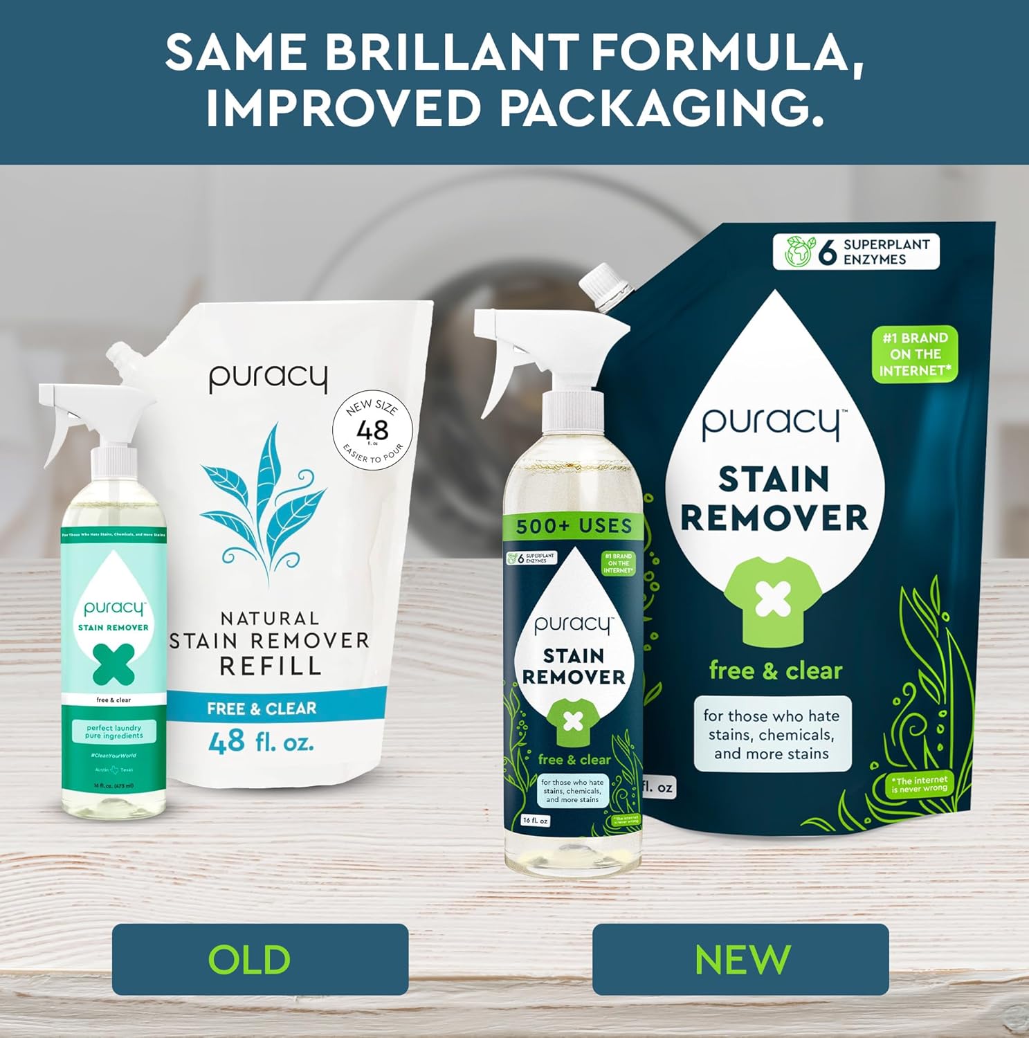 Puracy Recambio para quitar manchas de ropa  Perfecto para la ropa, ingredientes puros  con 6 enzimas supervegetales para una fácil eliminación de