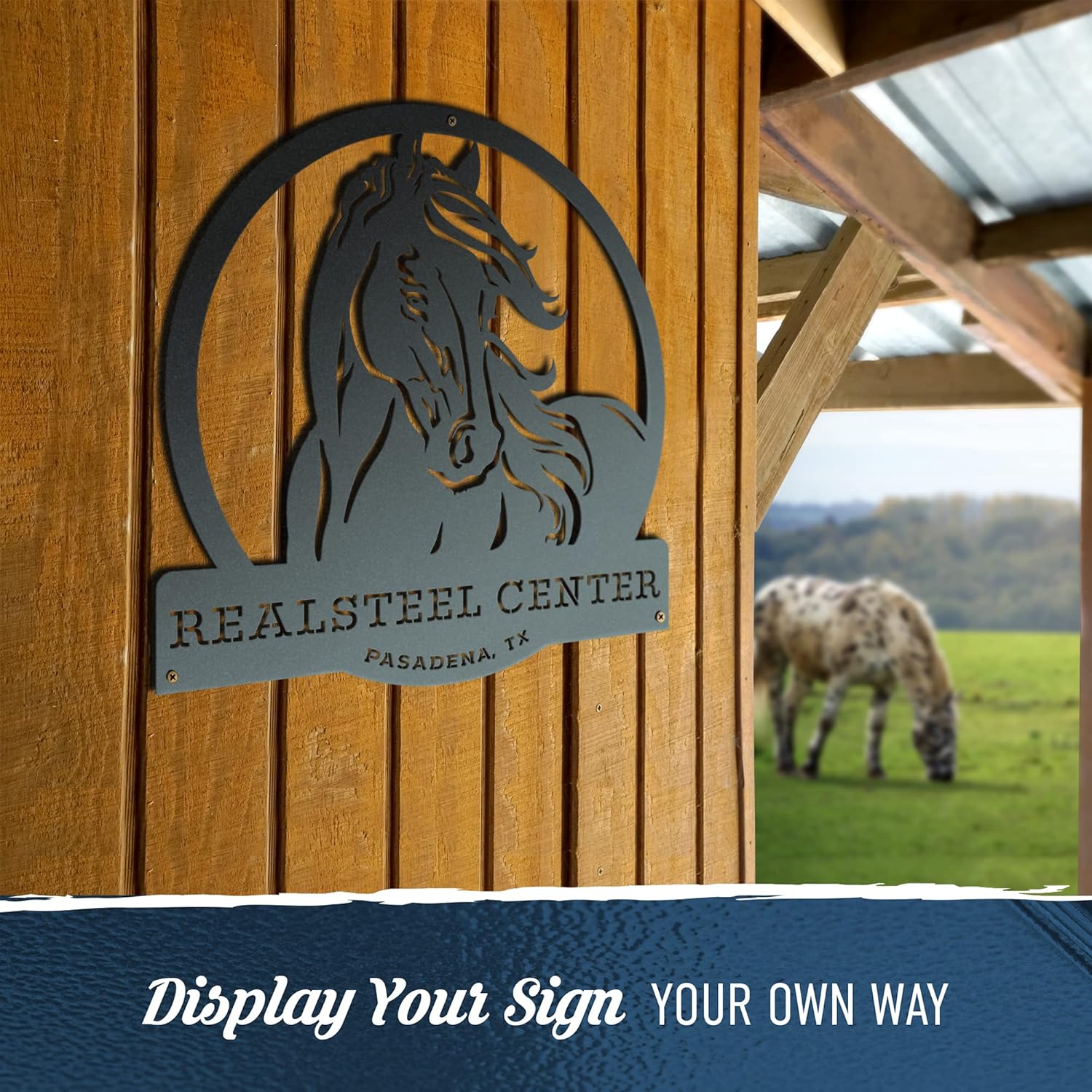 RealSteel, Custom Metal Sign, Personalized Horse Stable Signs, Farmhouse Wall Decor, Family Name Art, Custom Name, Porch, Patios, Gift