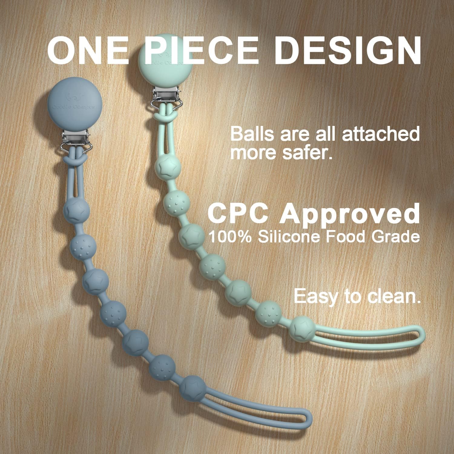 Cuddle Campus Soporte de clip de silicona para chupete con diseño de una pieza, paquete de 4 clips suaves y flexibles con textura para bebé niño y