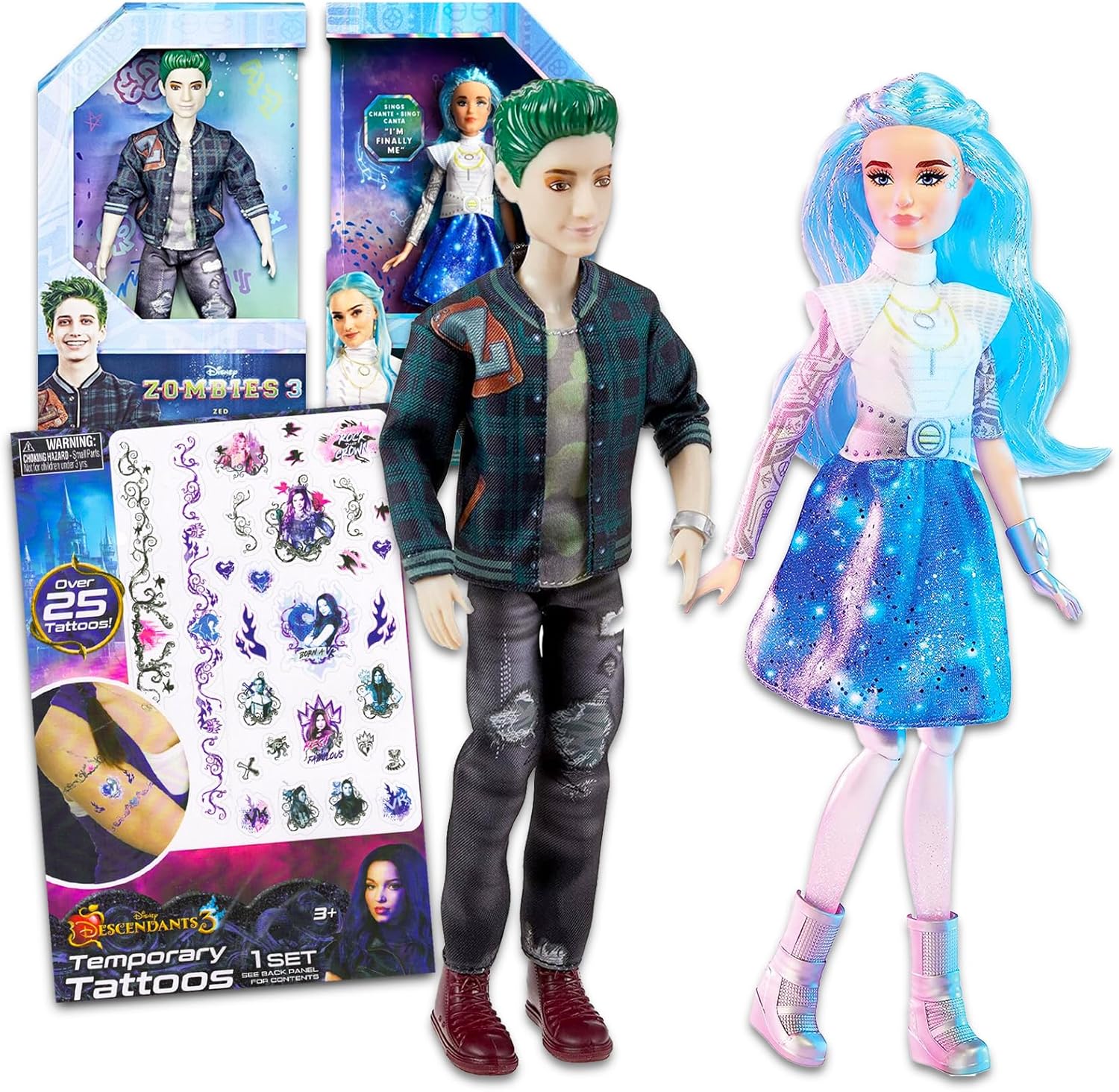 Disney Juego de muñecas Zombies para niñas, paquete con 2 muñecas Disney Zombies 3 con tatuajes Zed y Addison Plus para niños  Disney Zombies Toys