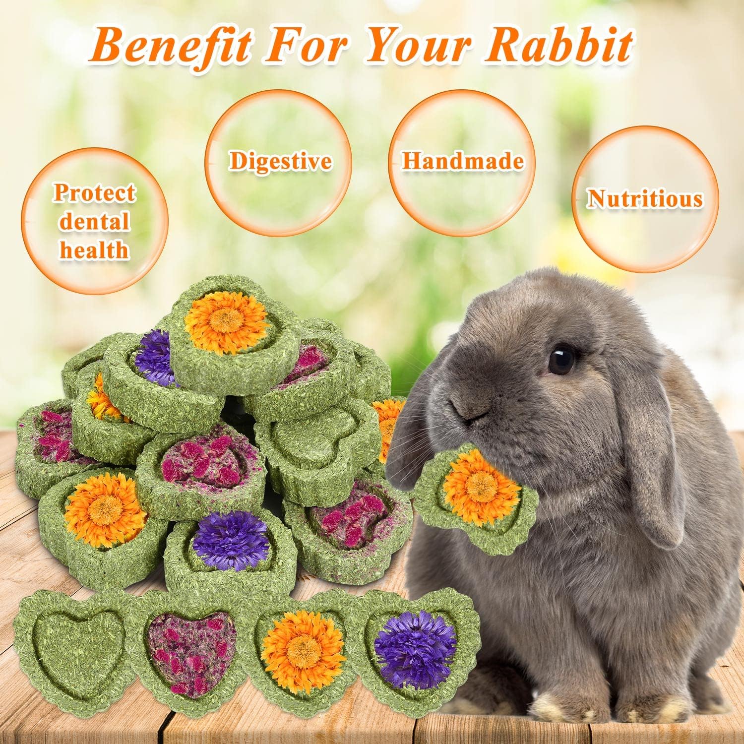 20 juguetes masticables de conejo, juguetes de conejo para dientes de conejo, pasteles de heno Timothy naturales para conejos, chinchilla, hámster,