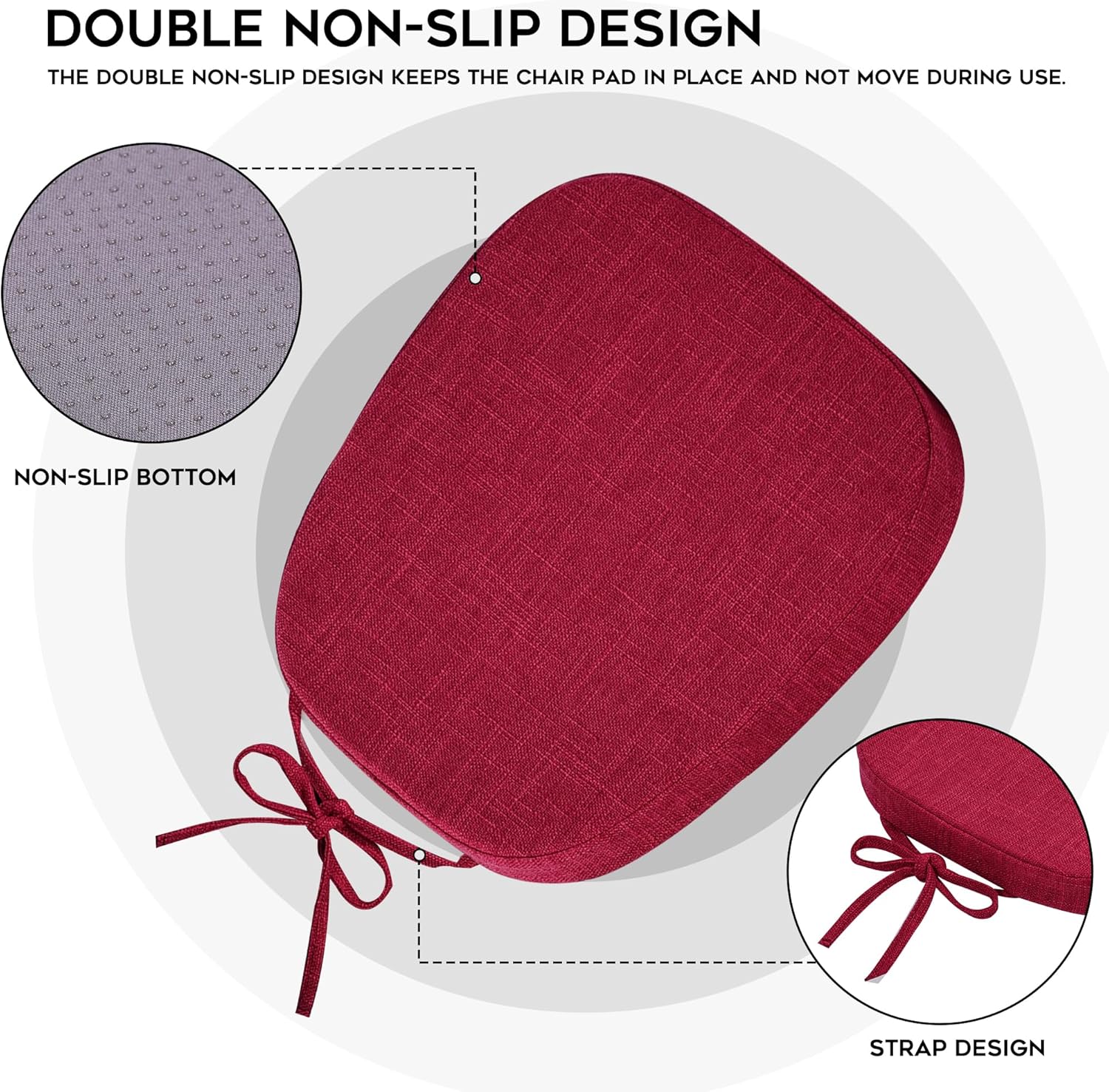 baibu Juego de 2 cojines metálicos de 14 x 14 pulgadas para sillas de comedor con lazos, cojines metálicos antideslizantes para sillas de comedor