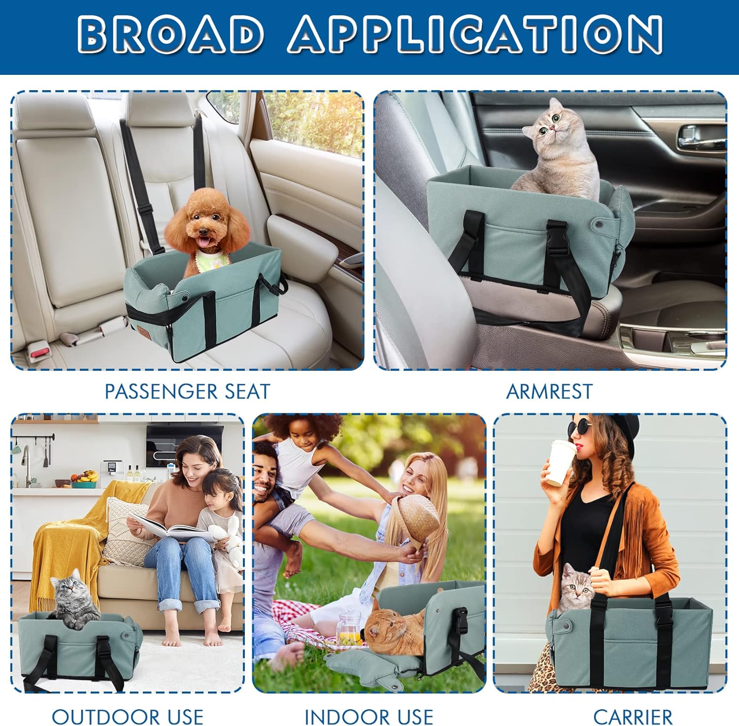 Asiento de auto para perro con consola 5 en 1, asientos elevadores para perros pequeños de hasta 12 libras, reposabrazos para mascotas, asiento