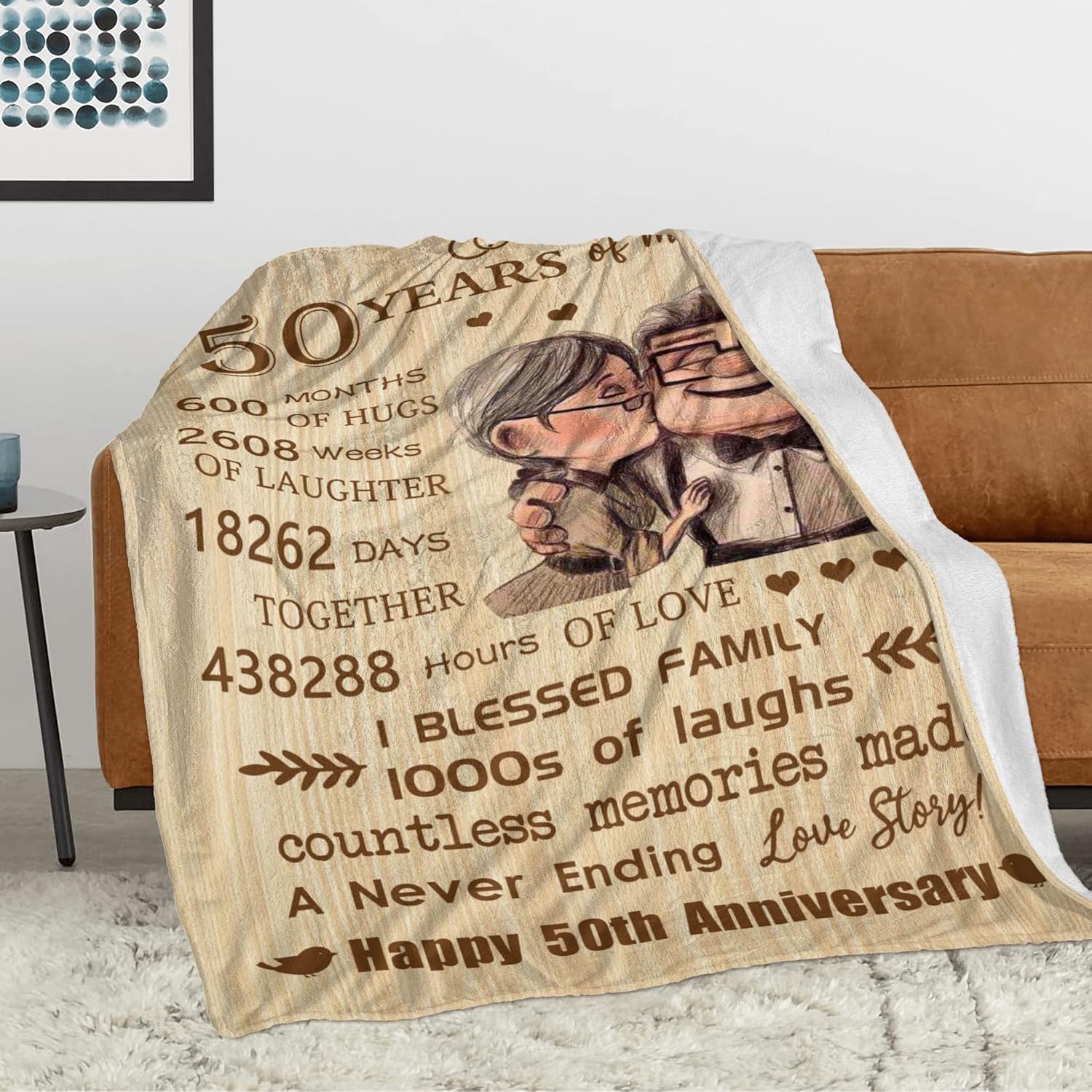 Manta de 50 aniversario de 80 x 60 pulgadas, regalo para 50 aniversario de boda, manta dorada de 50 años de matrimonio para parejas, padres,
