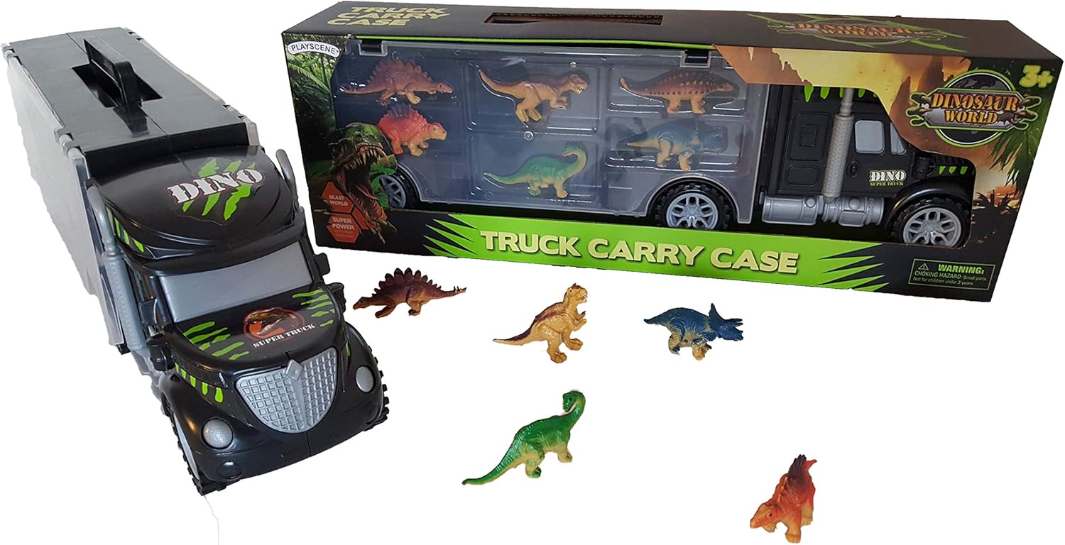 Estuche de transporte grande de dinosaurio con figuras de dinosaurio de juguete educativo (camión dinosaurio)