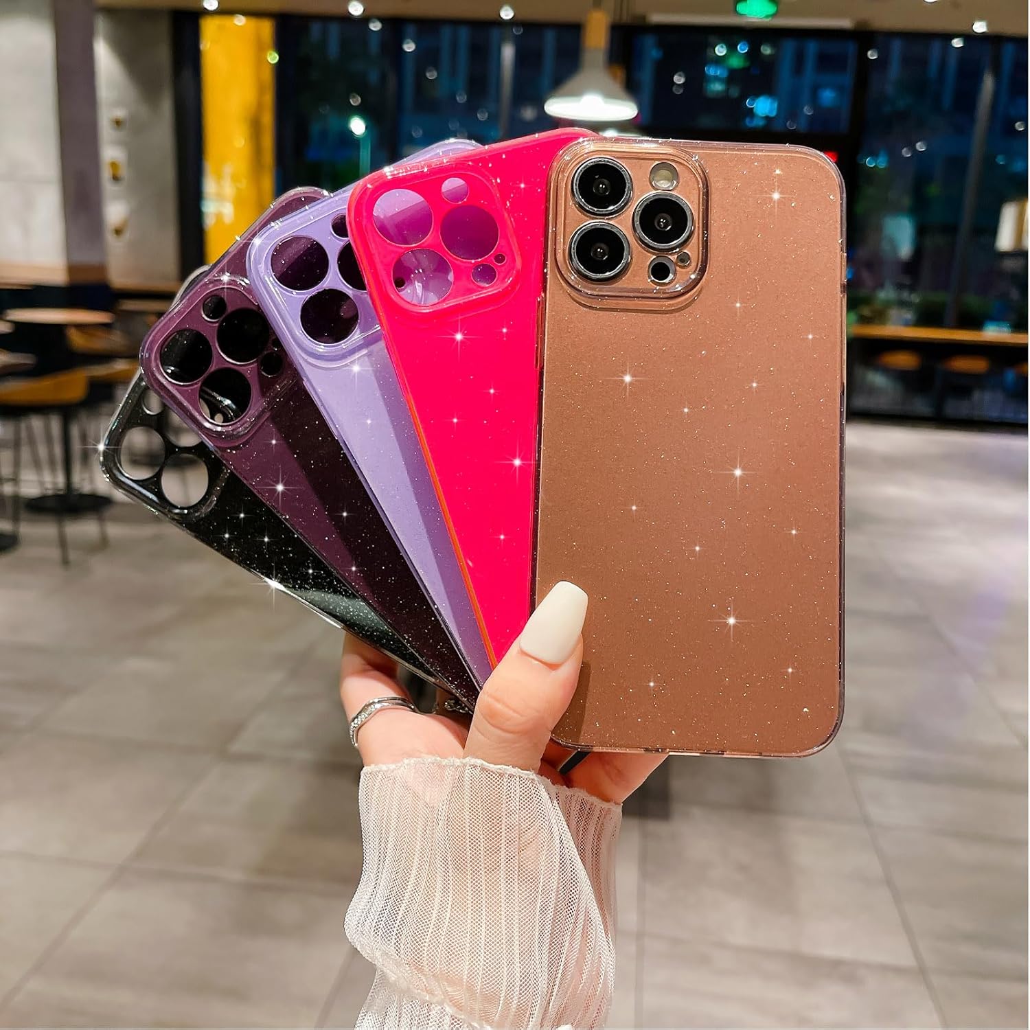 Funda compatible con iPhone 13 Pro de 6.1 pulgadas, bonita funda de silicona brillante de neón con purpurina de lujo, delgada, a prueba de golpes,
