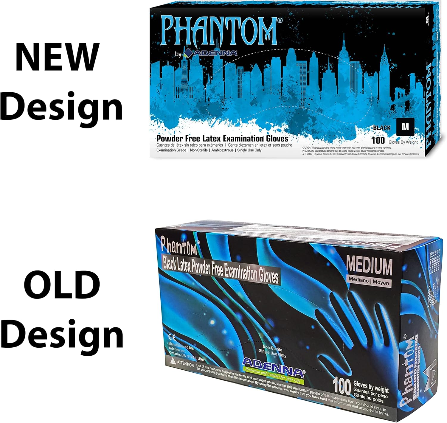 Adenna PHM915 Phantom – Guantes de látex sin polvo, de 6 mil, grado médico, color negro, mediano, caja de 100 unidades