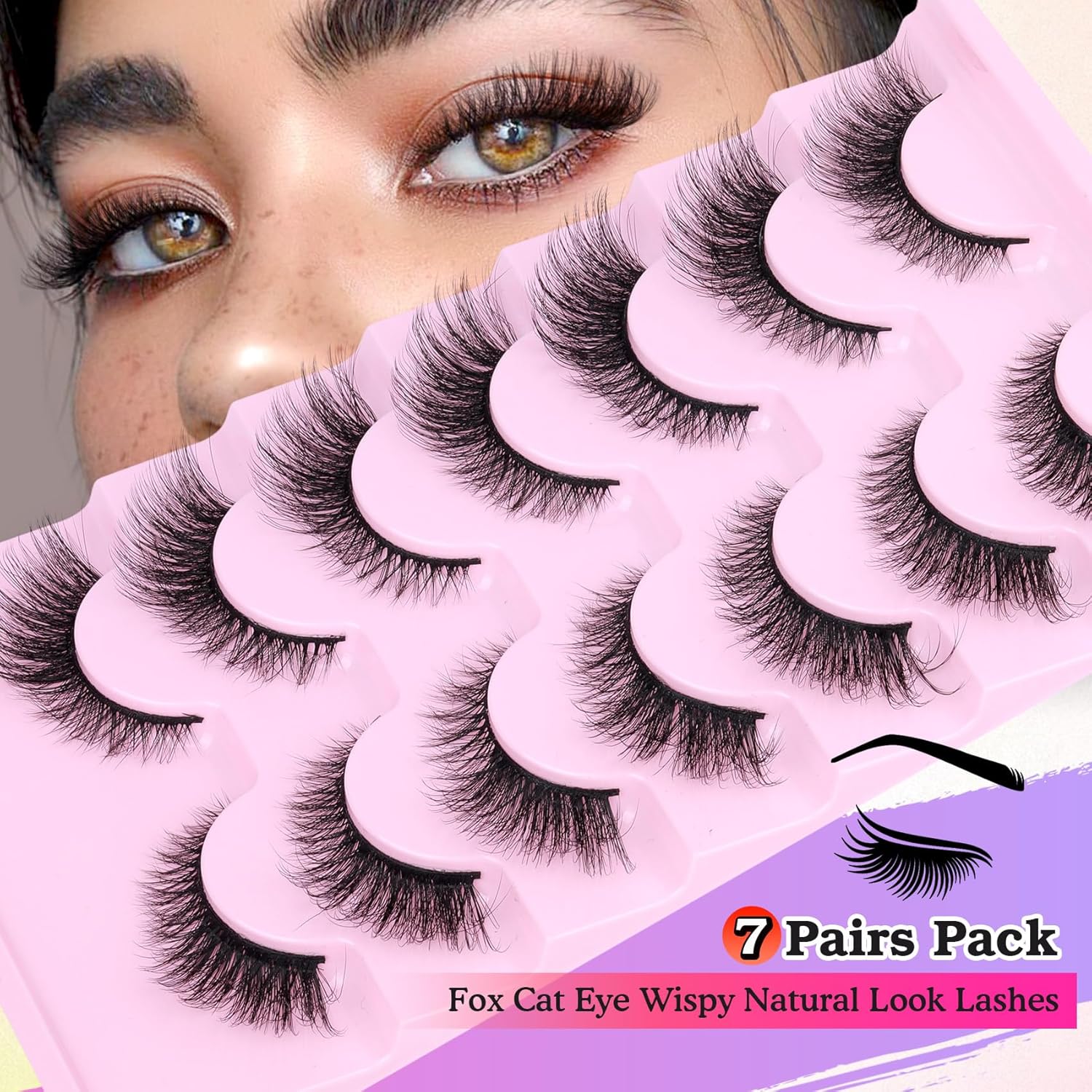 Pestañas postizas de visón, ojo de gato, pestañas postizas de aspecto natural, esponjosas, pestañas de ojo de zorro, pestañas onduladas con volumen