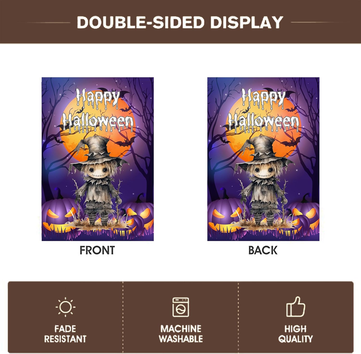 Bandera de jardín de gato negro con calabaza de Halloween, doble cara, para decoración de patio de fiesta, 12 x 18 pulgadas (estilo feliz Holloween)