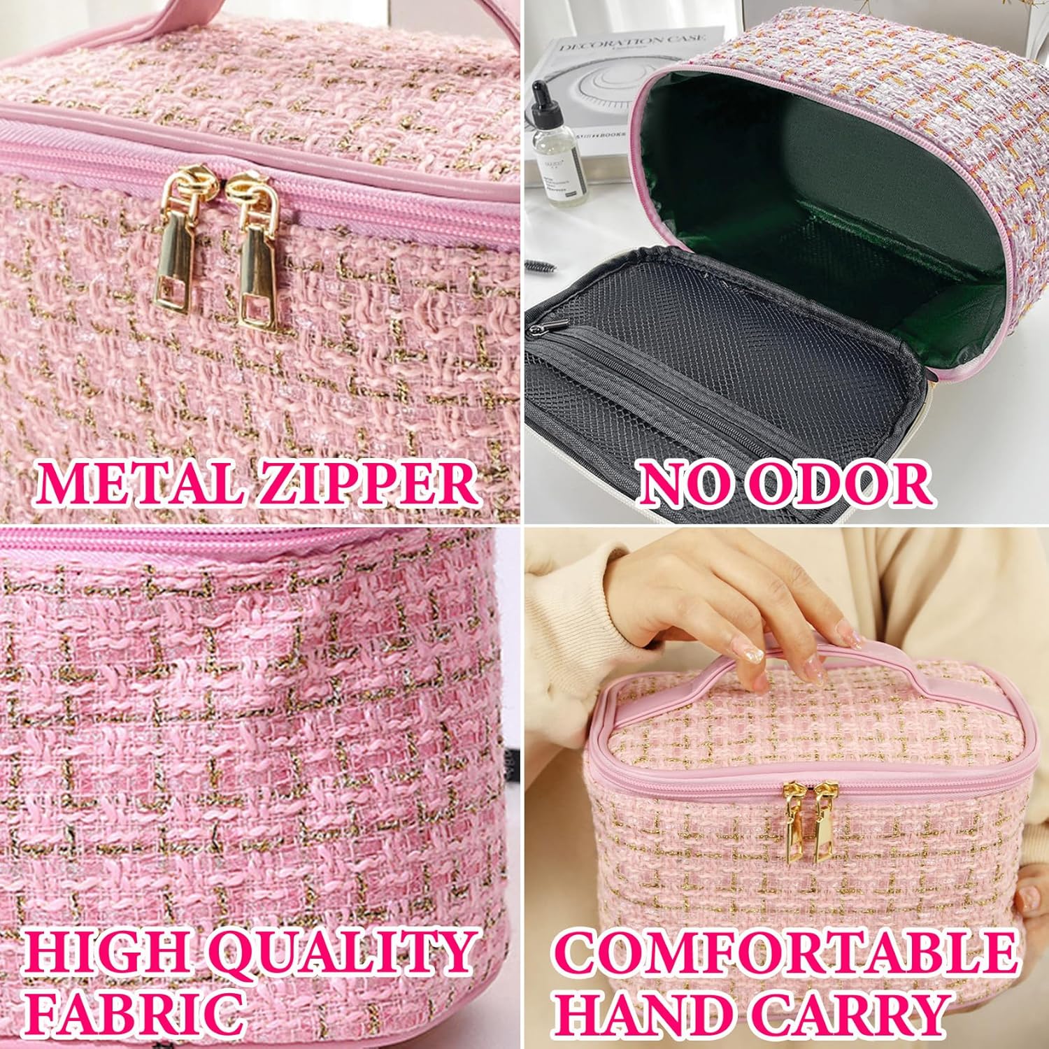 Bolsa de maquillaje a cuadros Bolsa de cosméticos, Rosado