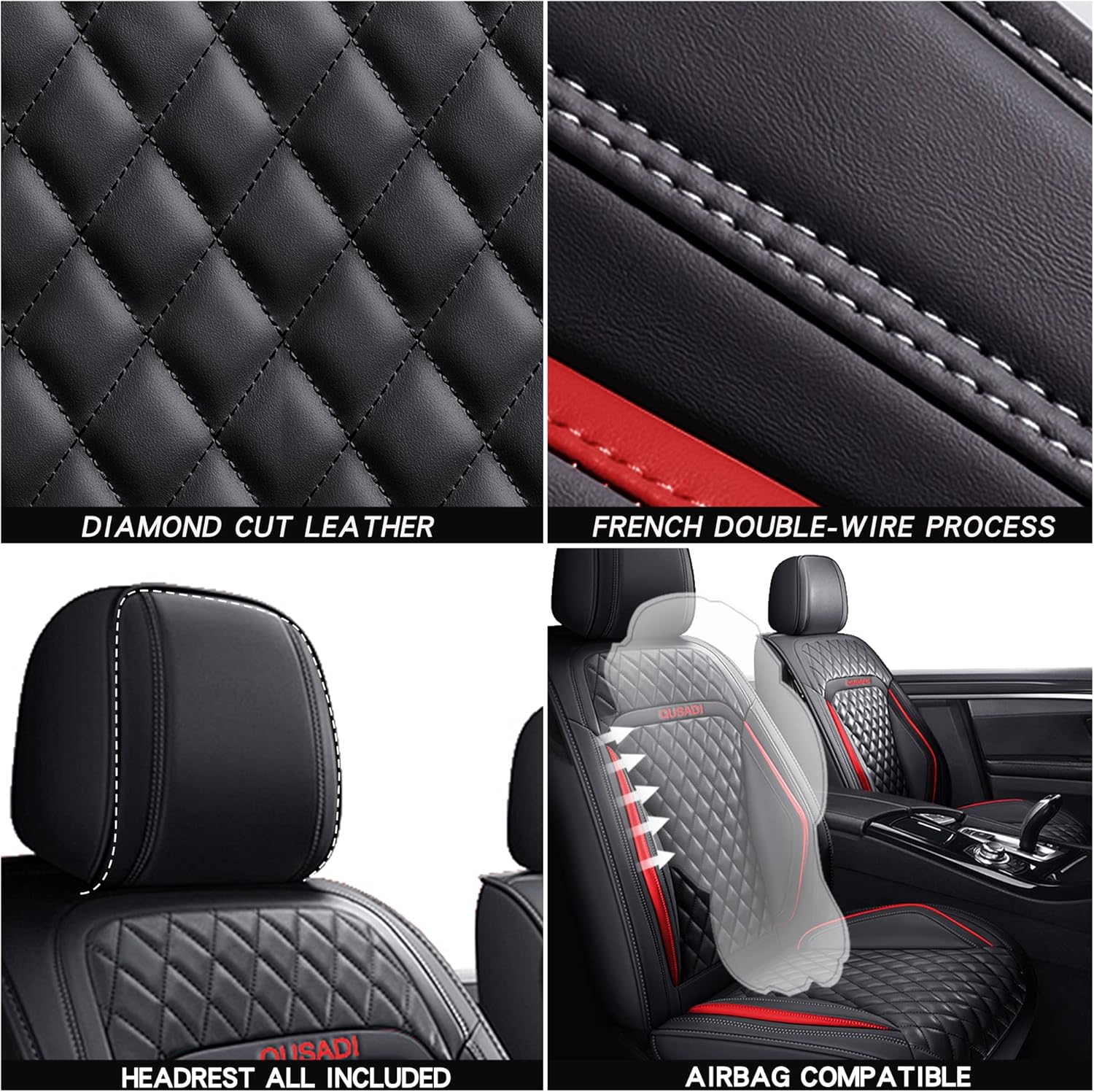 04 Leather Car Seat Covers Full Set Faux Leatherette Automotive Vehicle Cushion Cover Universal Fit Most Cars Sedans SUVs and Trucks (Black, Full