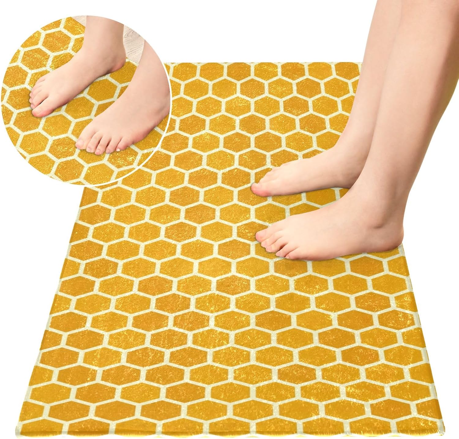 Alfombras de baño de felpa con patrón de panal hexagonal, tapete de baño con parte trasera de goma antideslizante, lavable, tapete absorbente, 39 x
