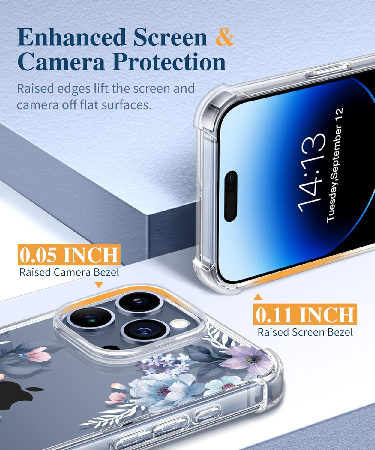 GVIEWIN Funda floral para iPhone 15 Pro Max, con 2 protectores de pantalla y 2 protectores de lente de cámara, policarbonato duro + TPU parachoques