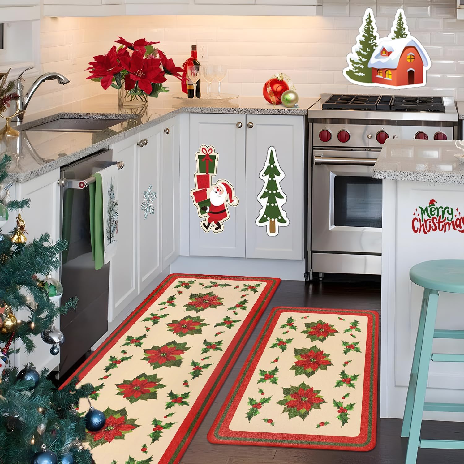 Homcomoda Juego de 2 tapetes de cocina de Pascua de Navidad para piso, acolchados, antifatiga, antideslizantes, juego de alfombras de cocina para el