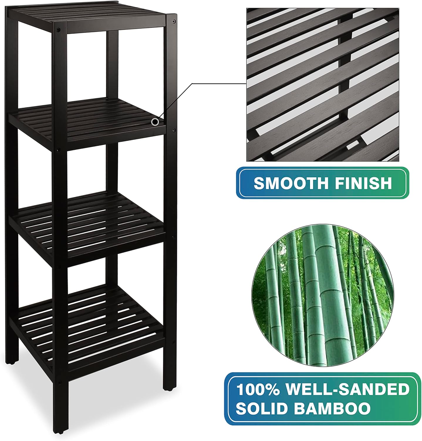 SMIBUY Estante de almacenamiento para baño, organizador de bambú de 4 niveles, estantería multifuncional para sala de estar, dormitorio, cocina