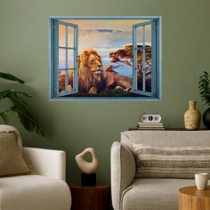wall26 Adhesivo removible de paredmural de pared, vista de ventana, selva africana, puesta de sol, león en campo, animales, naturaleza, fotografía, wall26 Adhesivo removible de paredmural de pared, vista de ventana, selva africana, puesta de sol, león en campo, animales, naturaleza, fotografía,
