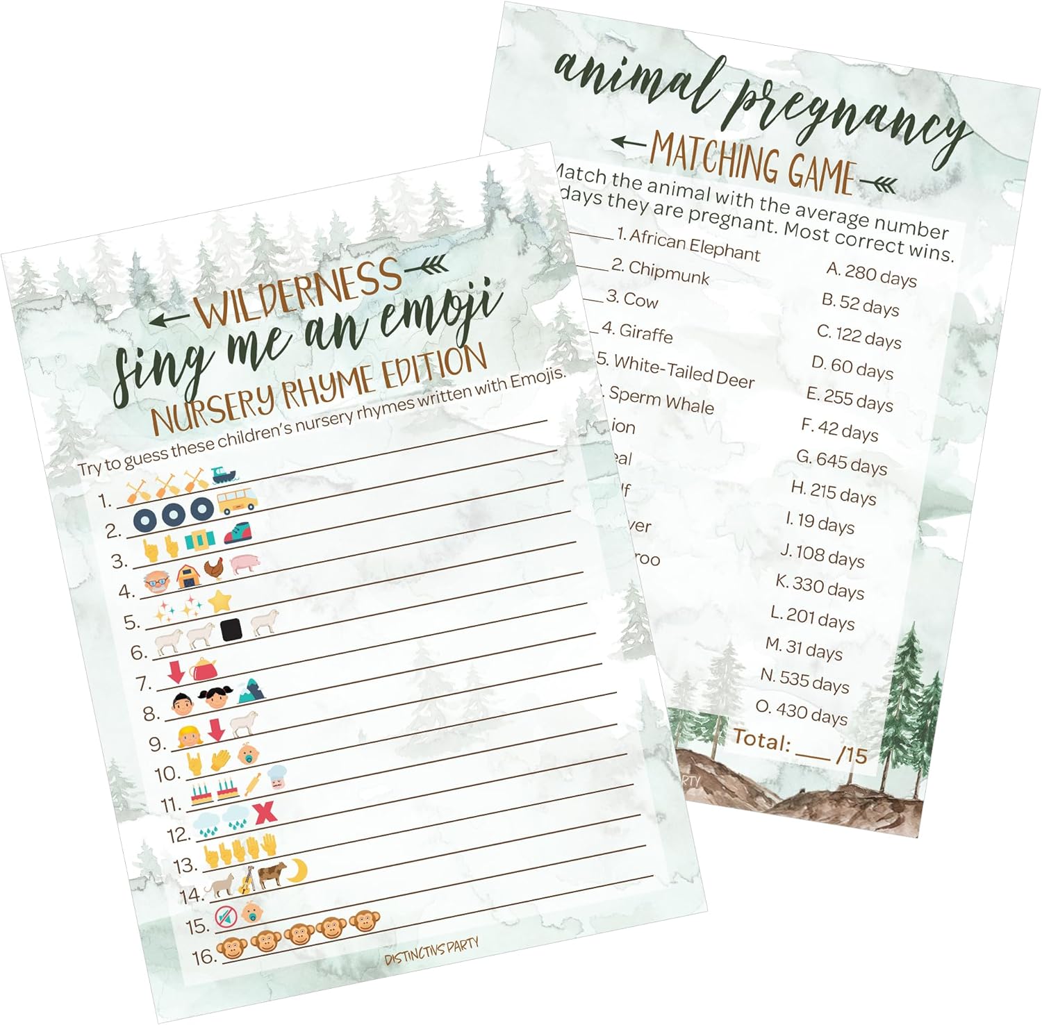 Little Adventurer – Juego de fiesta de baby shower, embarazo de animales y emoji, juego de adivinanzas (paquete de 2 juegos), 20 tarjetas de doble